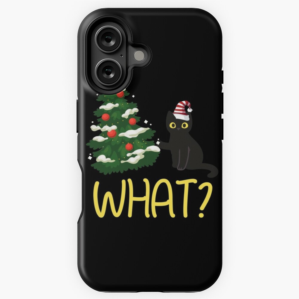 Black Cat Pushing Christmas Tree Over iPhone Case
