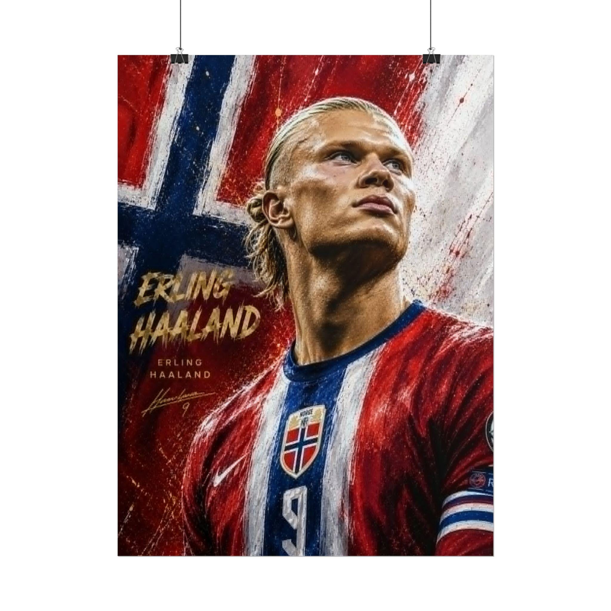 Erling Haaland Football Poster | Rolled Soccer Wall Art, Norway Jersey