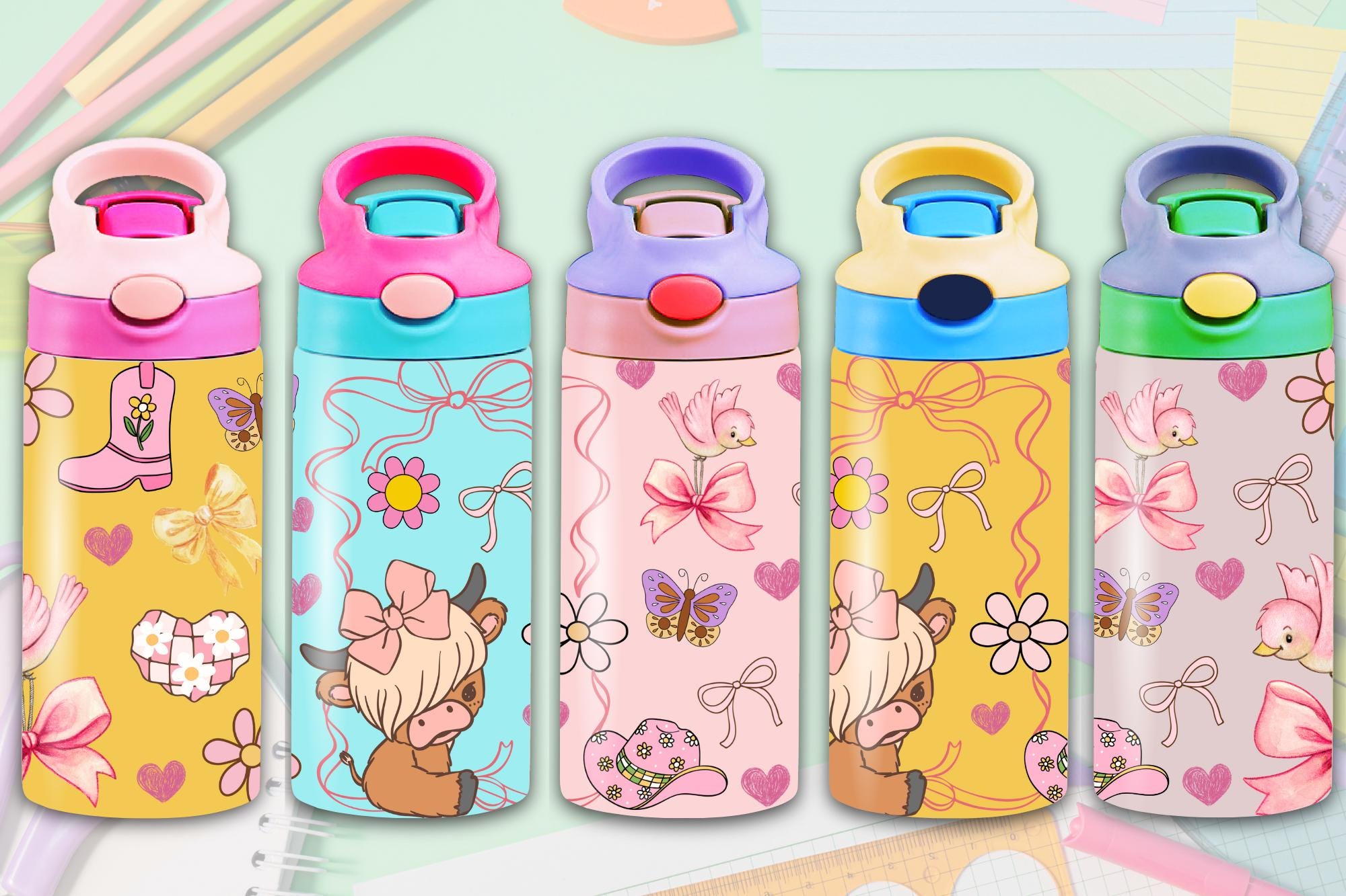 Highland Cow 12 oz Tumbler Wrap, Kids Straight Tumbler Design, Sippy Cup Flip Top