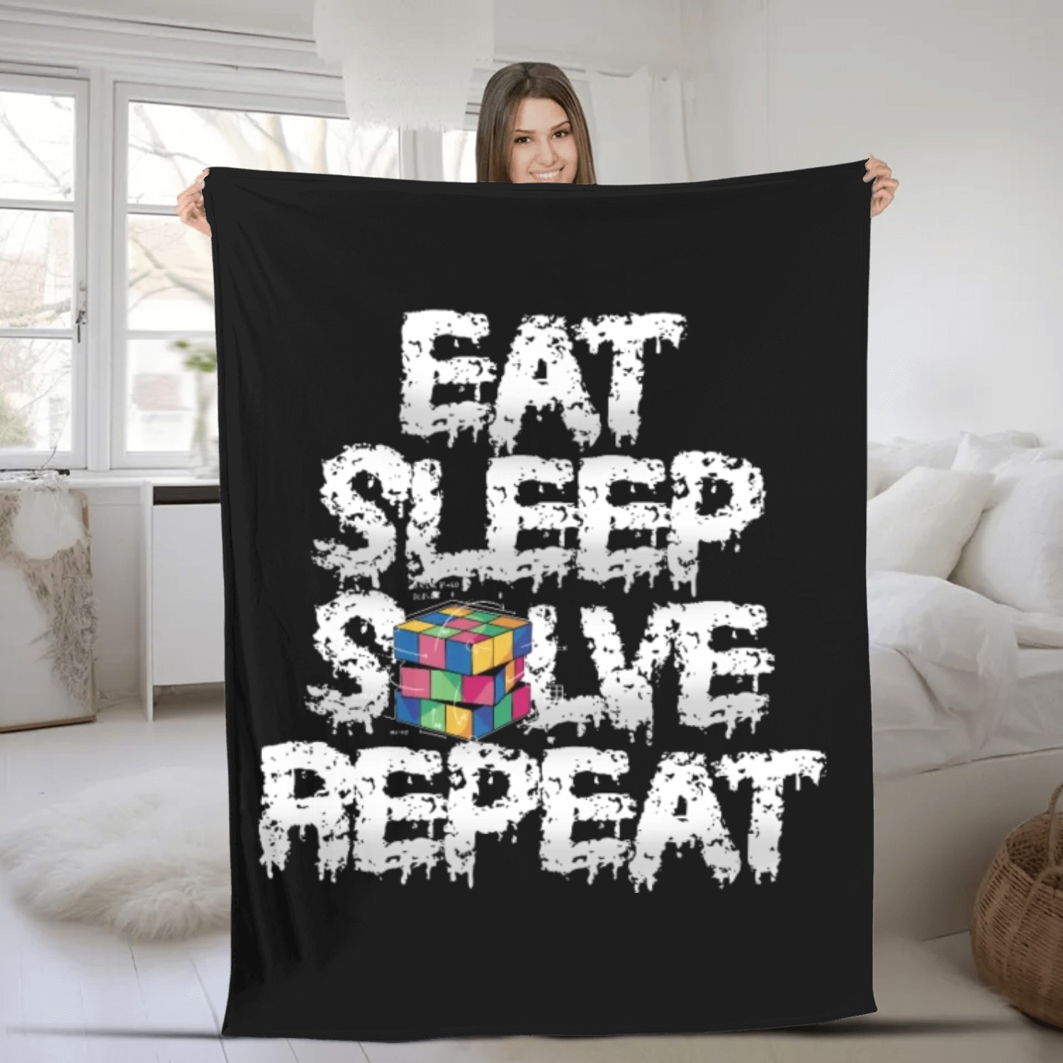 Eat Sleep Solve Repeat Fleece Blankets