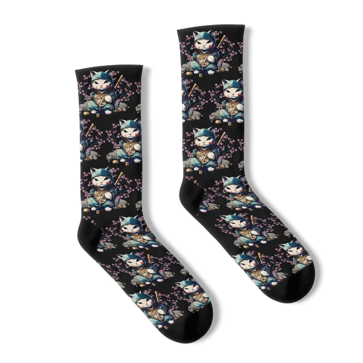 Samurai Cat Anime Kawaii Japanese Style Socks