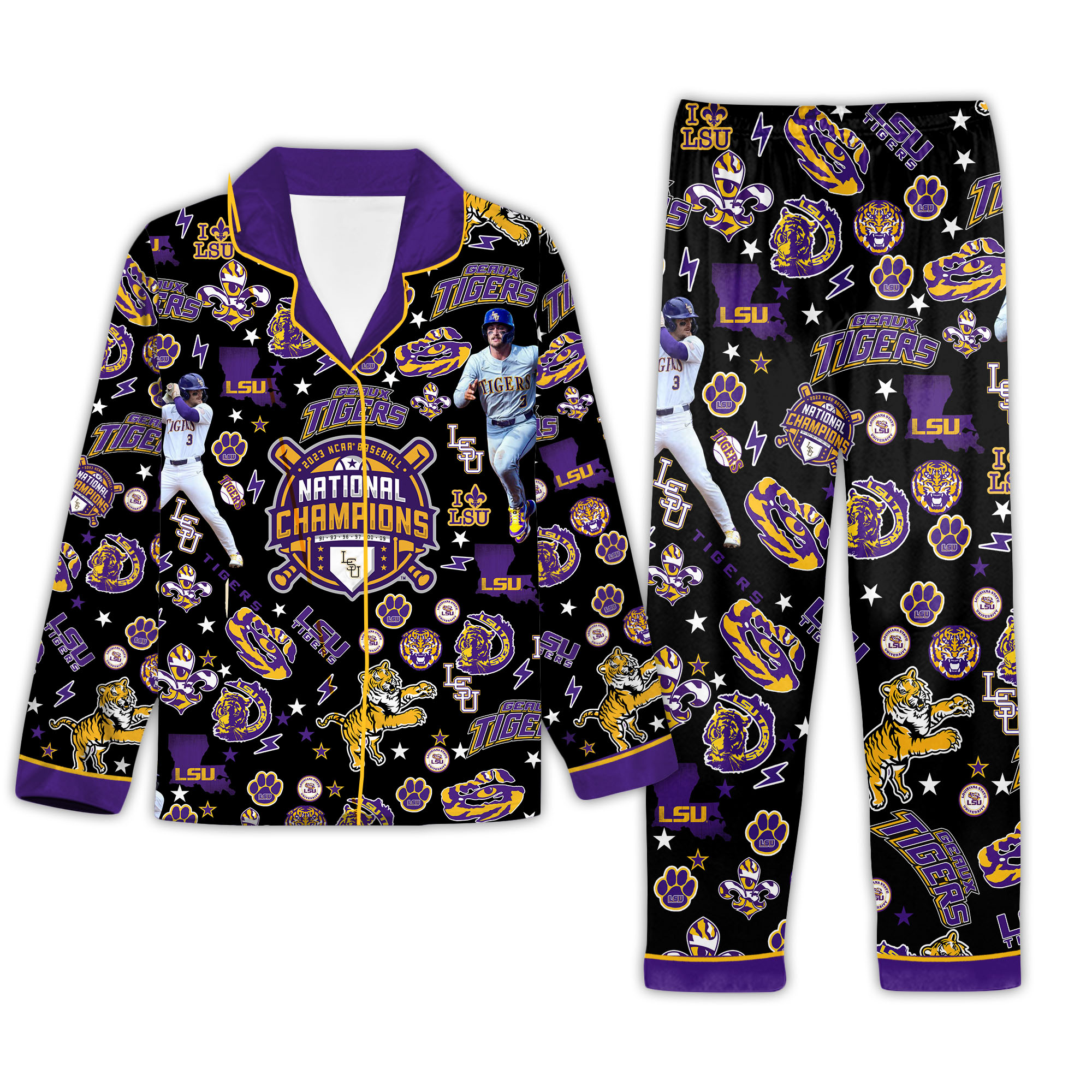 LSU Tigers Baseball Button Down Pajamas Set
