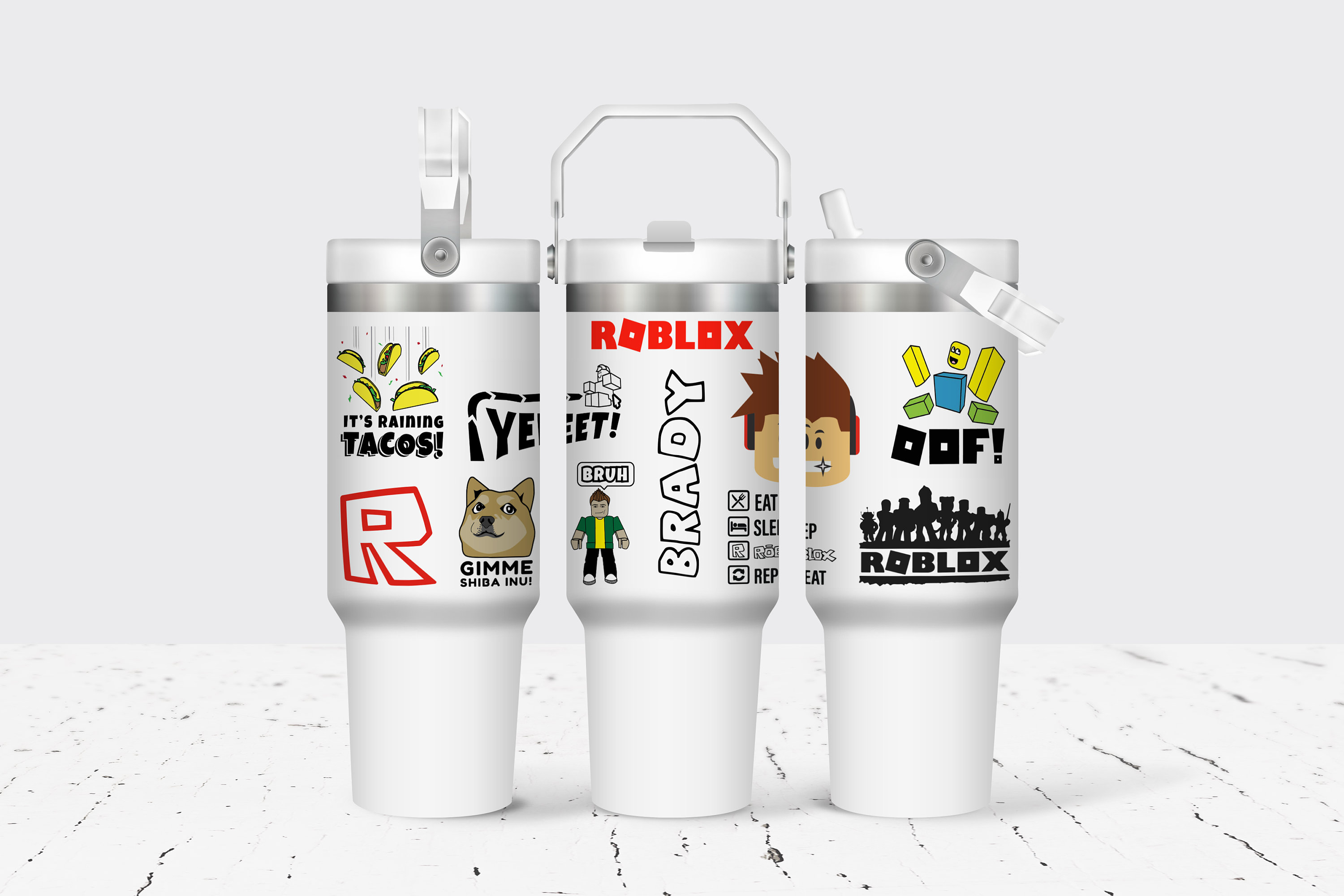 30oz Roblox Tumbler with Flip Handle - Personalized Gaming Water Bottle - Perfect for Roblox Parties and Birthdays