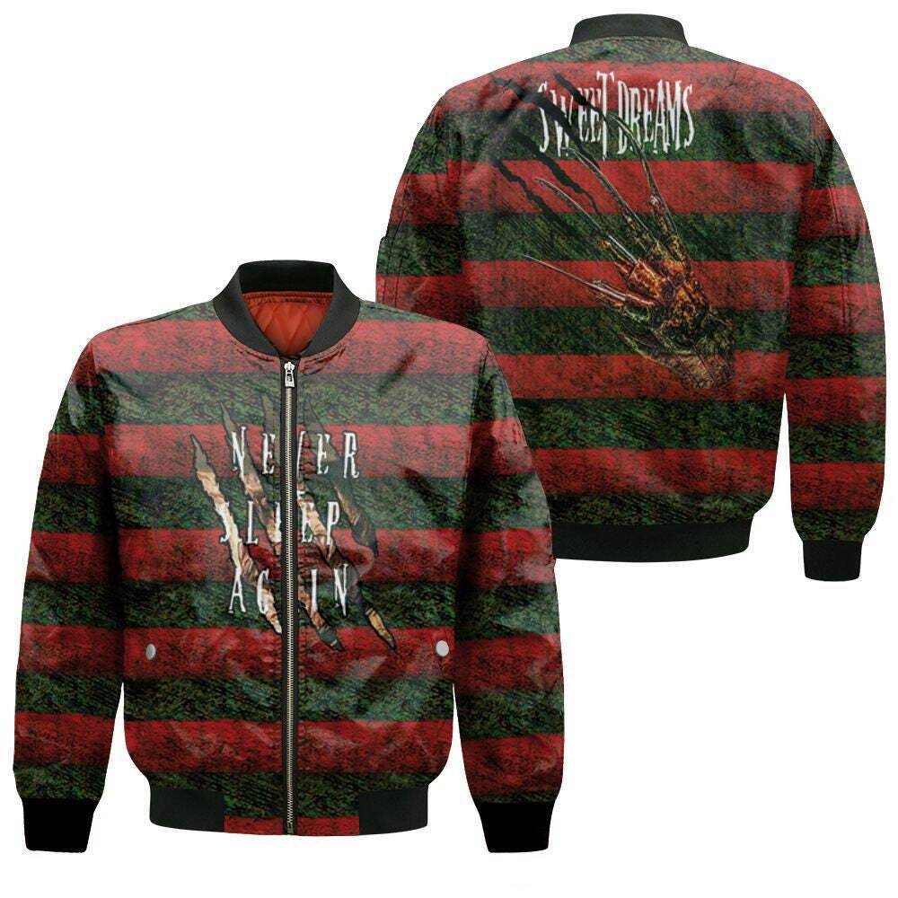 Freddy Krueger Never Sleep Again Sweet Dreams Horror Halloween Bomber Jacket