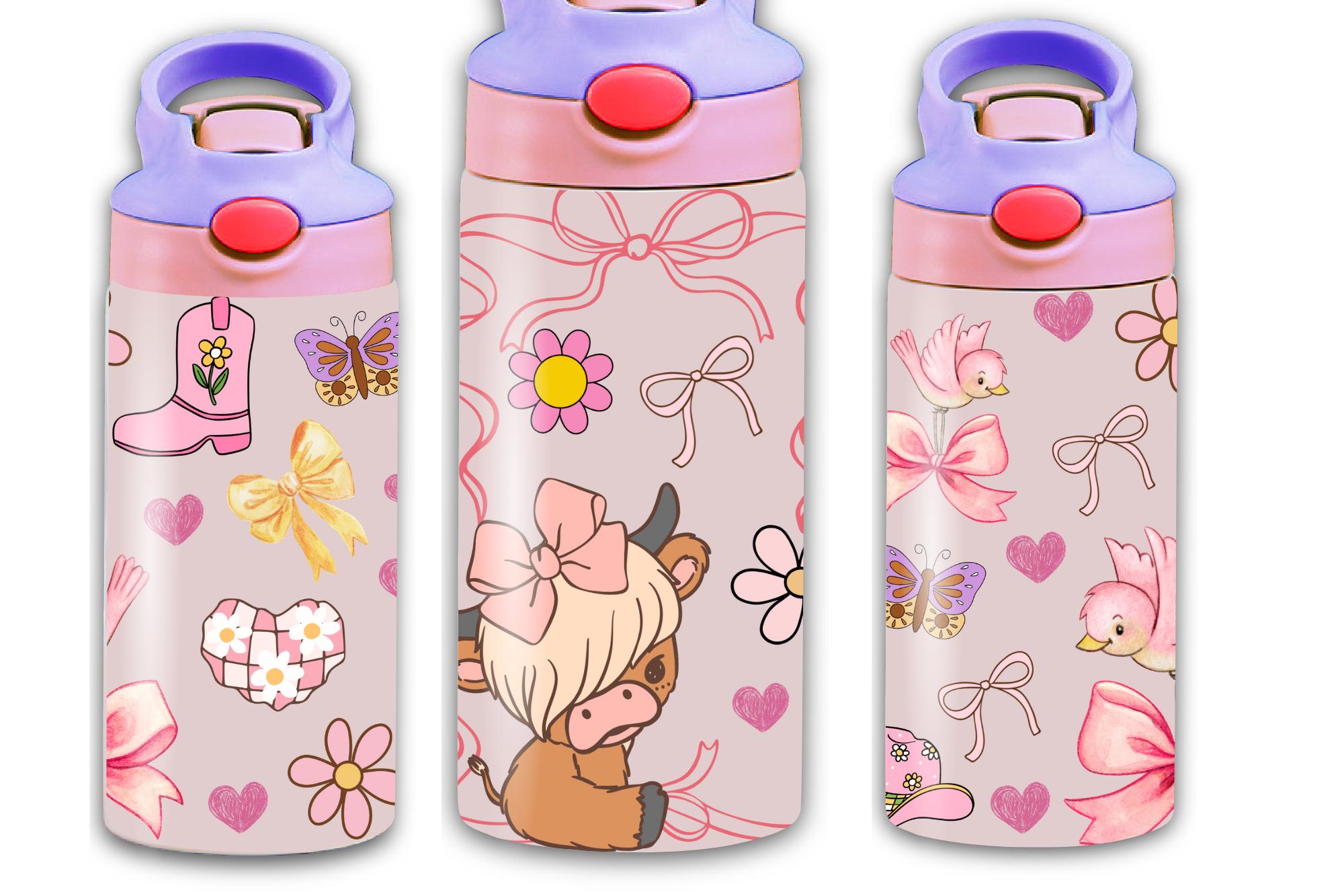Highland Cow 12 oz Tumbler Wrap, Kids Straight Tumbler Design, Sippy Cup Flip Top