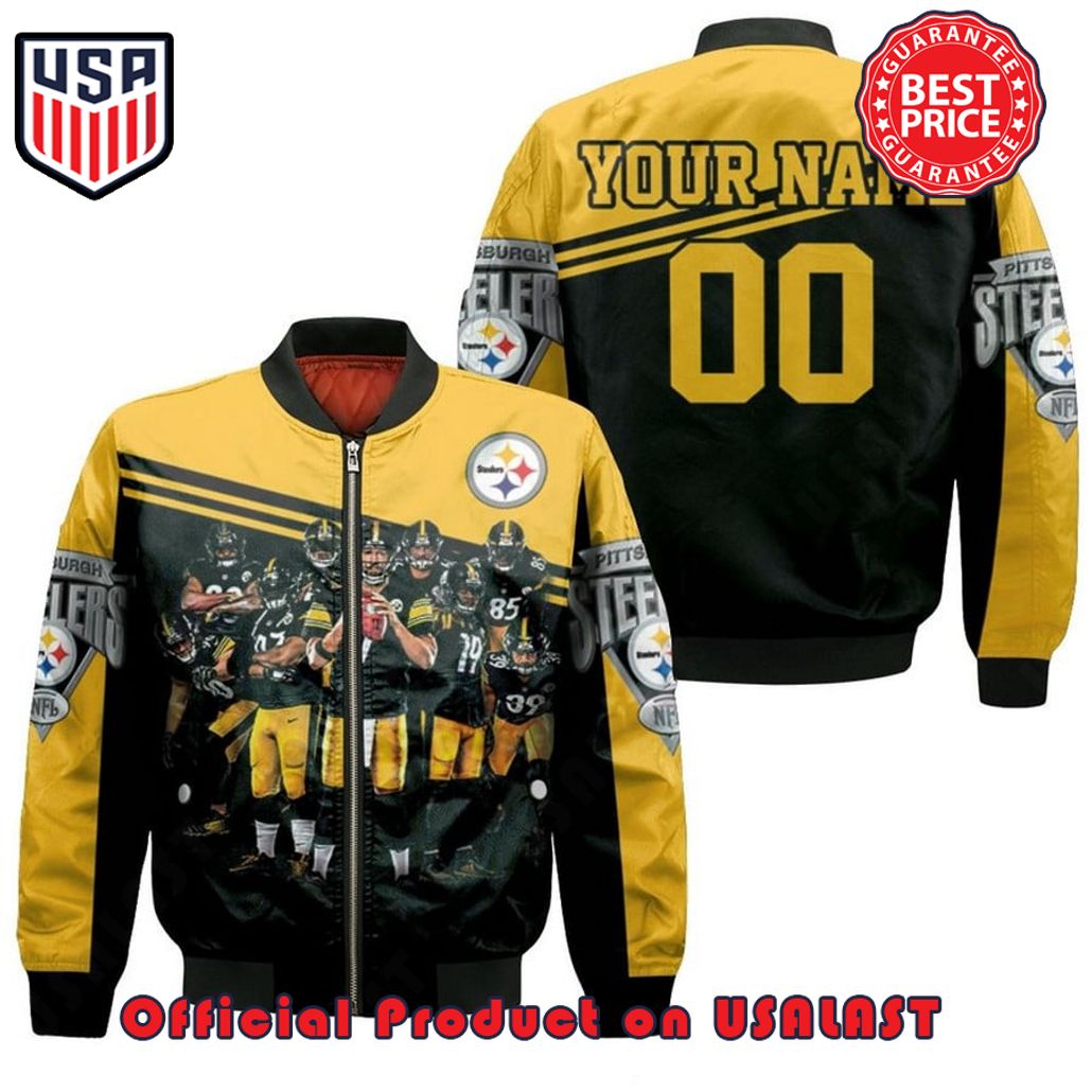 PITTSBURGH Steeler GREAT PLAYERS TEAM PERSONALIZED PATTERN BOMBER JACKET – YELLOW