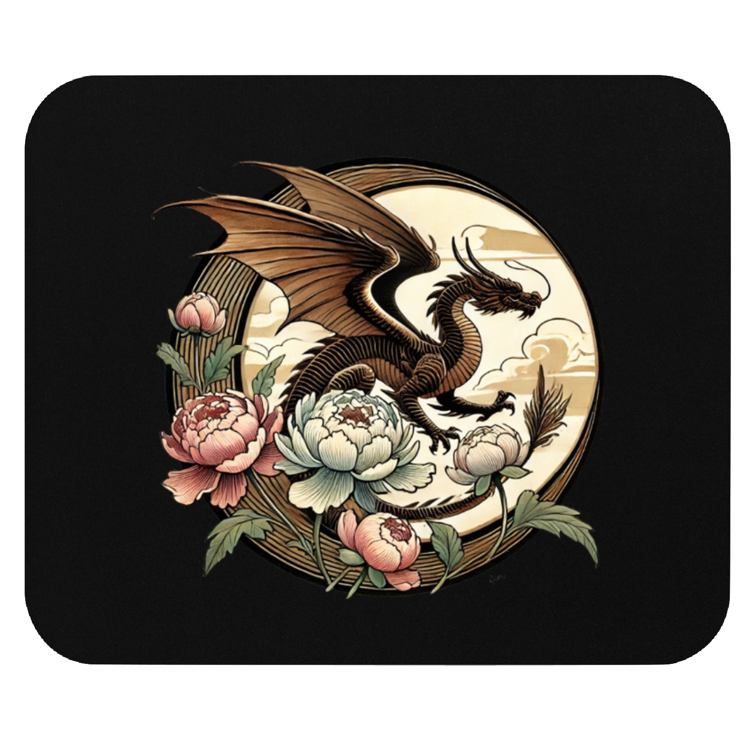 Majestic Dragon with Floral Motifs Mouse Pads