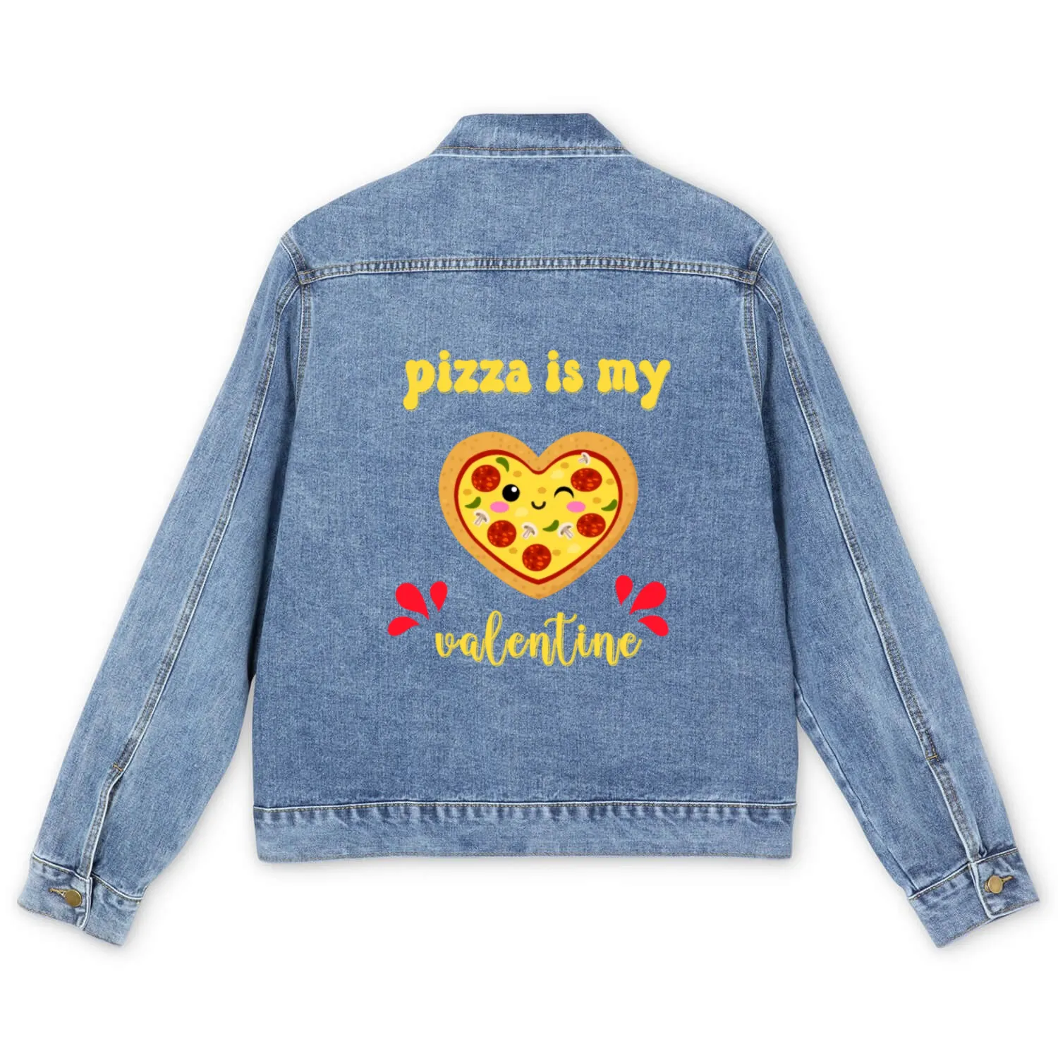 pizza is my valentine Men's Denim Jackets