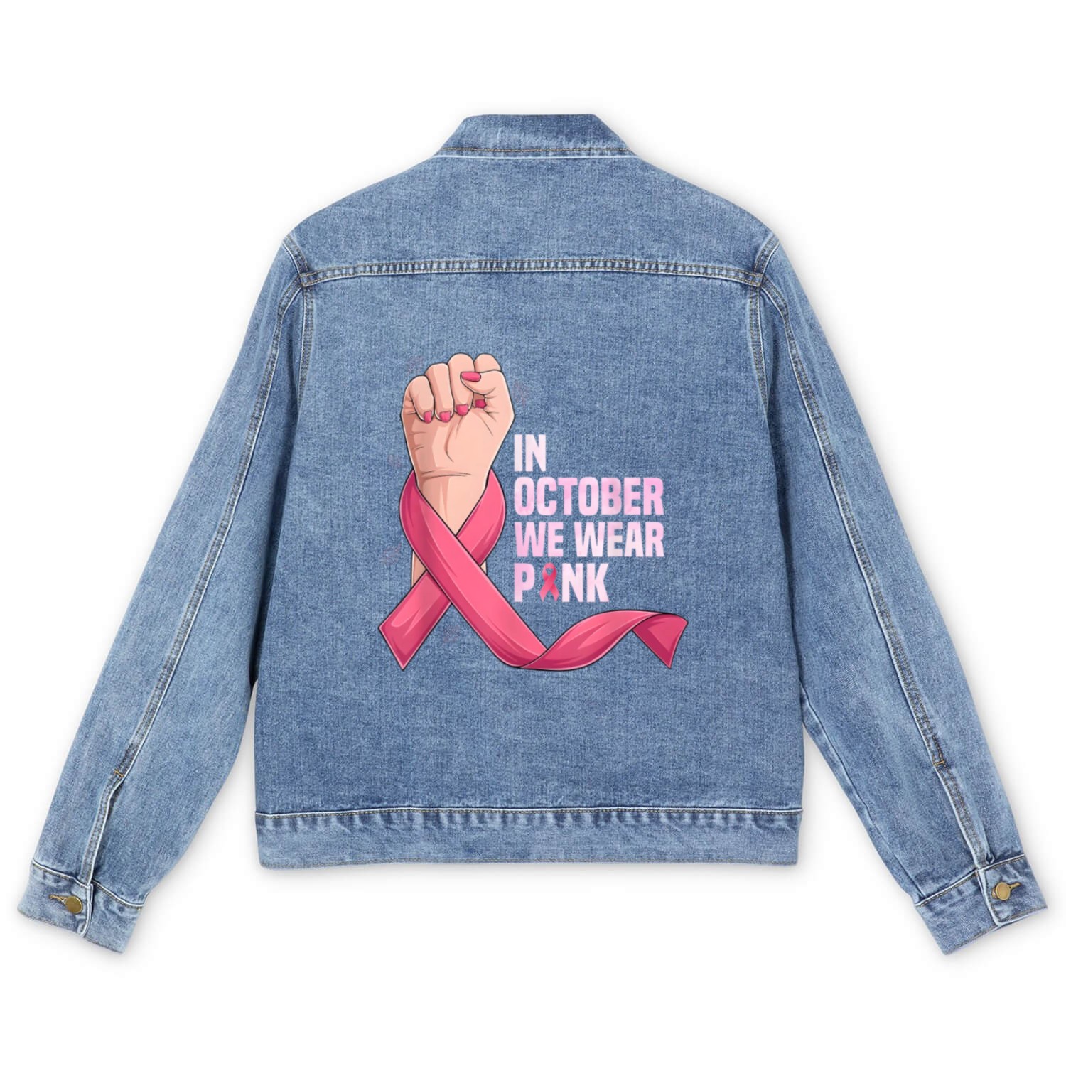 In October We Wear K Breast Cancer Awareness Month Men's Denim Jackets