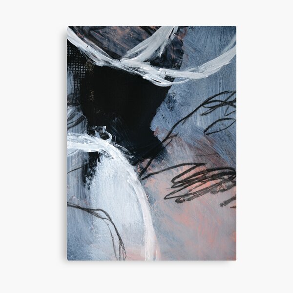 Abstract painting in black, white, blue gray and coral (Discovery n°4) Canvas