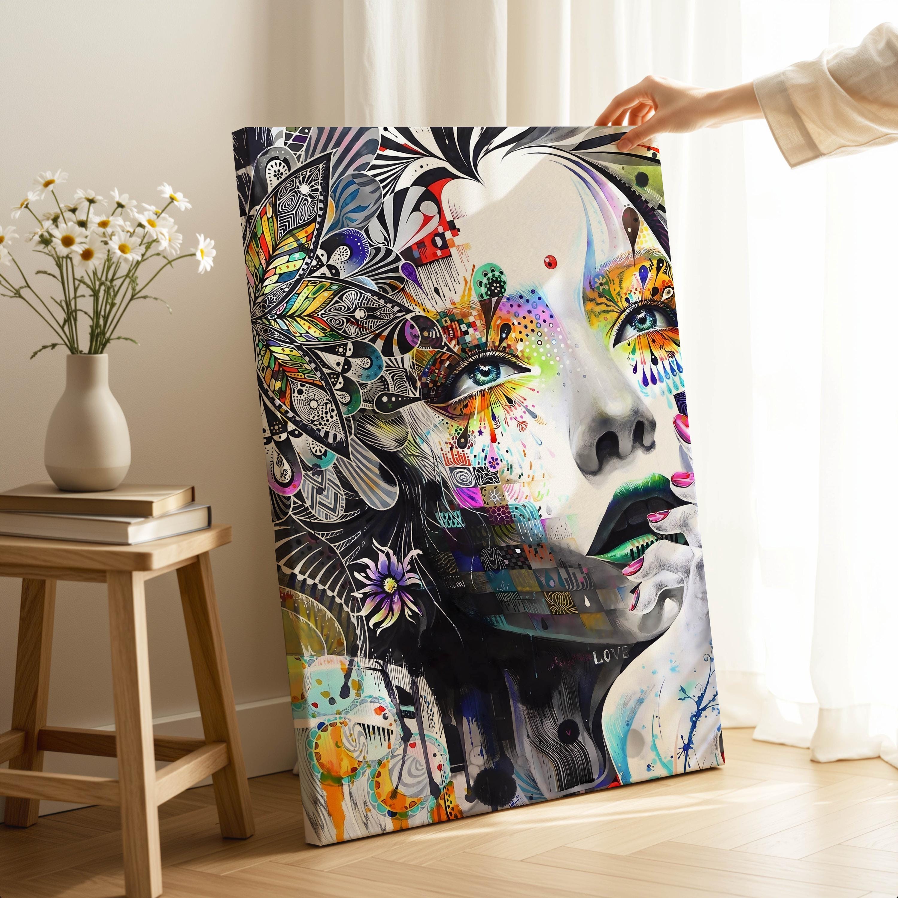 Colorful Graffiti Woman Canvas Art Print Ready to Hang
