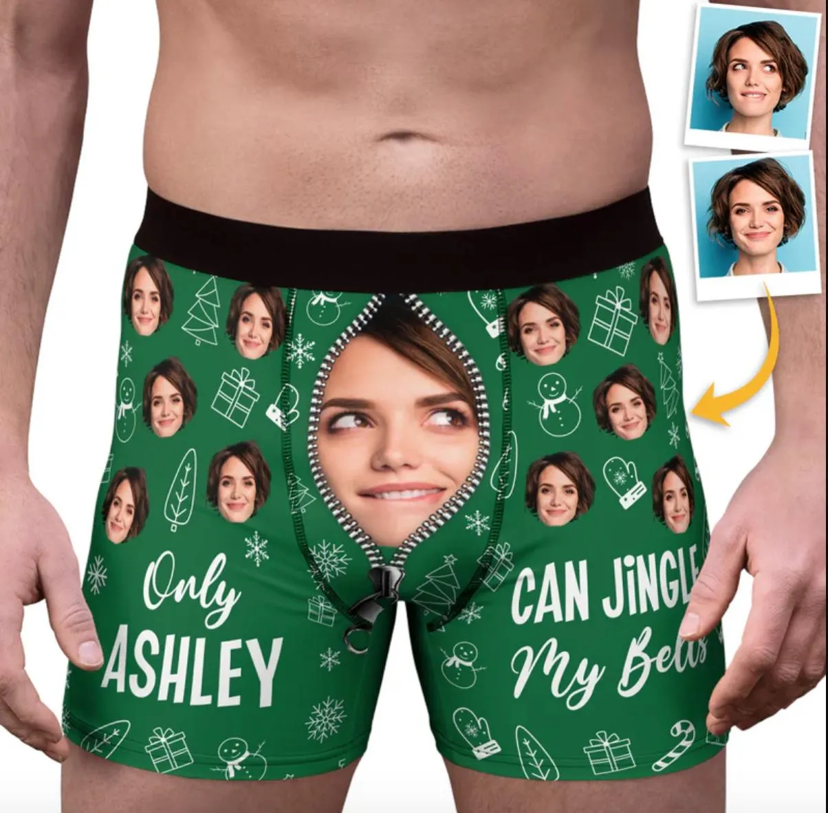 Custom Face Photo Jingle My Bells Christmas Boxer Briefs, Personalized Christmas Gift For Boyfriend, Husband, Anniversary