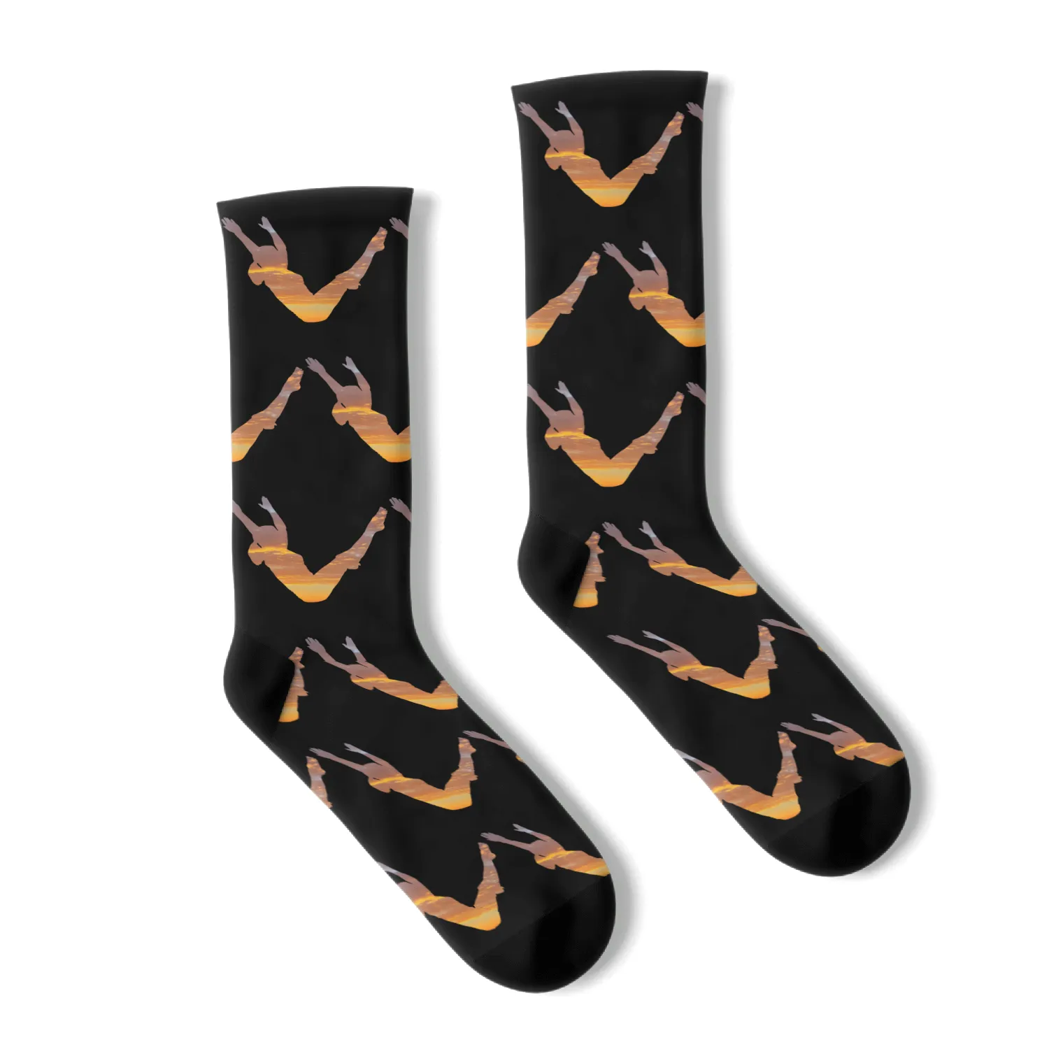 Pilates silhouette in sunset sky Socks