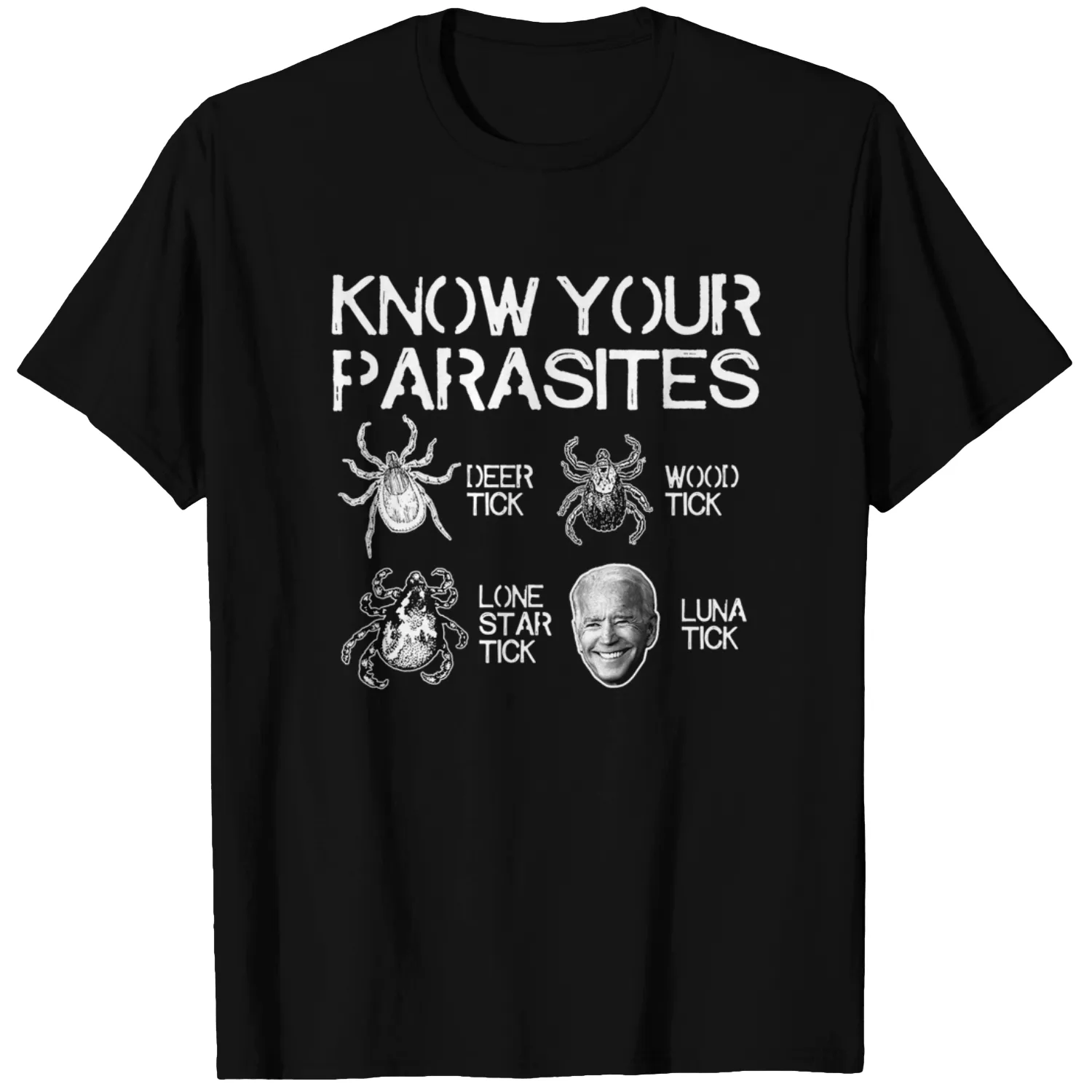 Know Your Parasites Tick Biden Print On Back T-Shirt