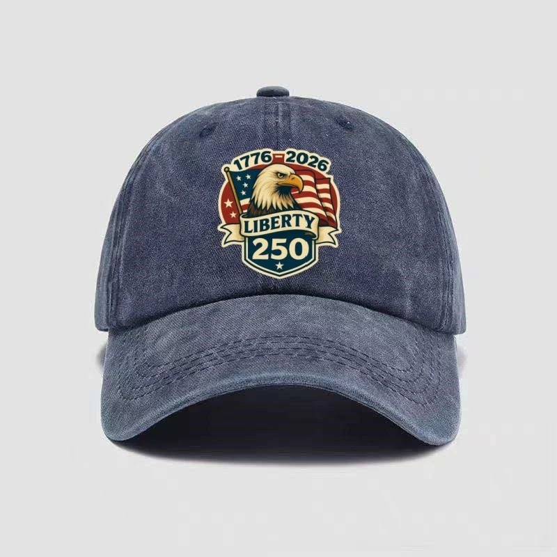 Washed Denim Baseball Cap US 250th Anniversary Patriotic Eagle American Flag 1776-2026