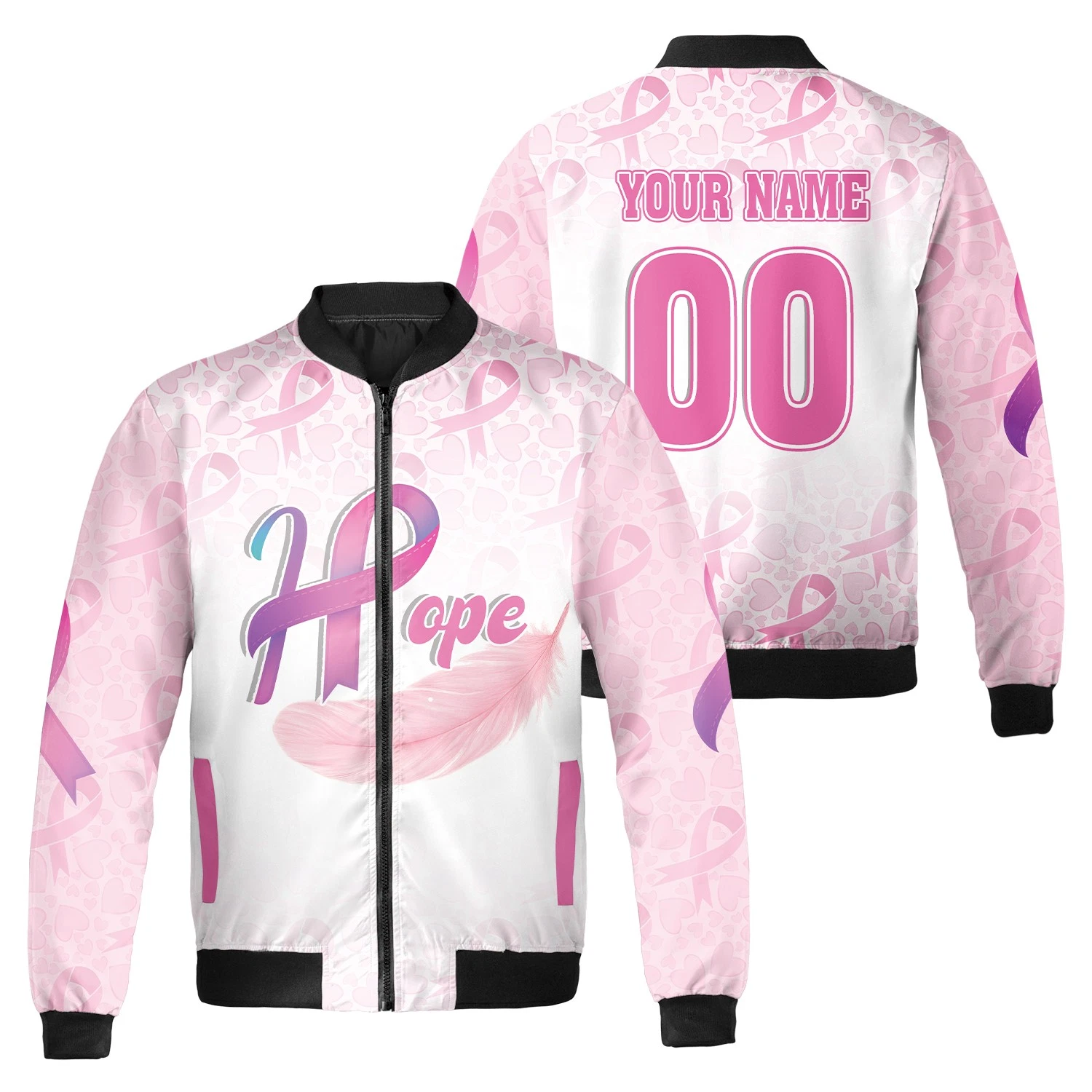 Personalized Pink Ribbon Hope Breast Cancer Awareness Bomber Jacket
