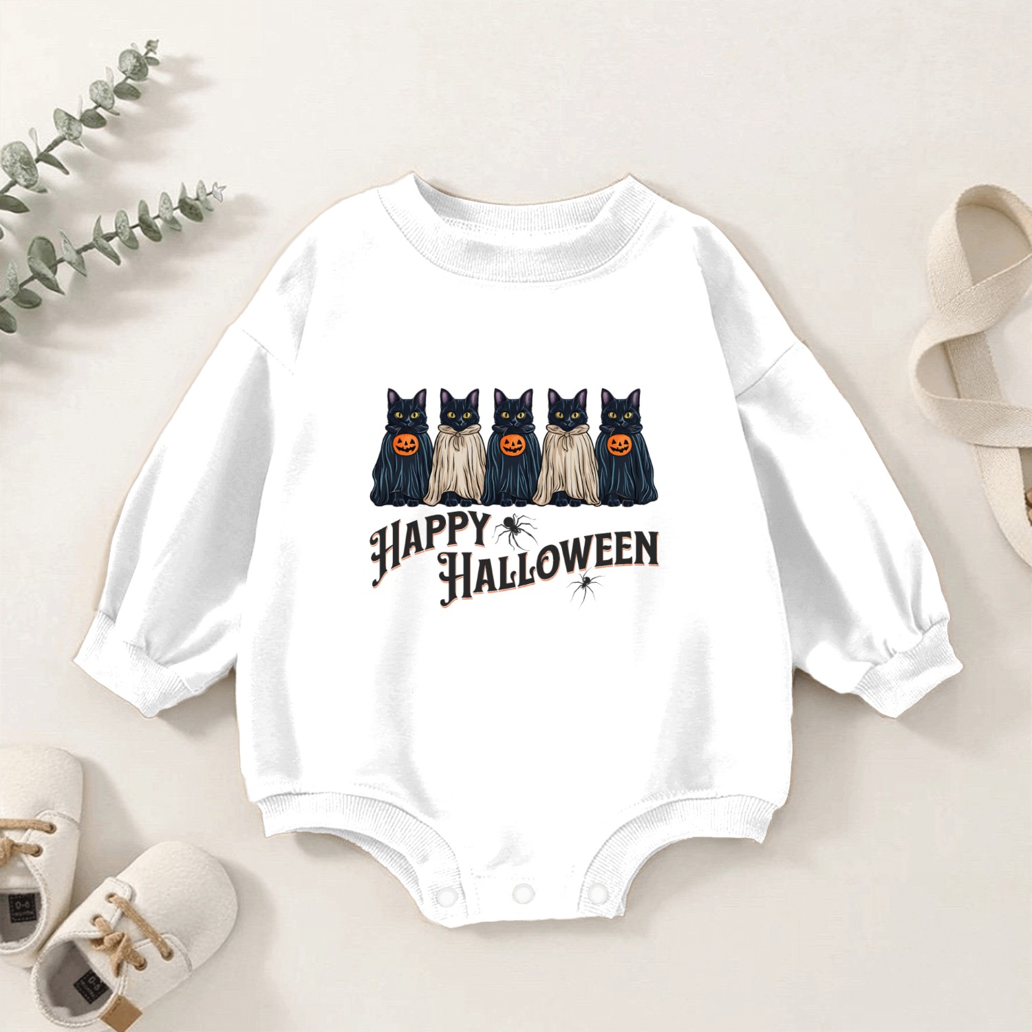 Happy Halloween, cute cat design Baby Romper Sweatshirts