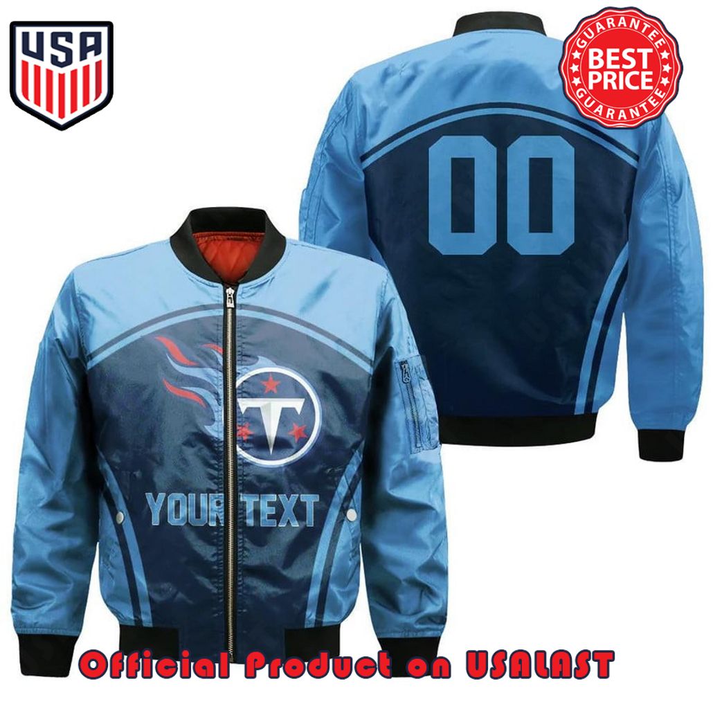 TENNESSEE TITANS BOMBER JACKET 3D PRINTED CUSTOM TEXT AND NUMBER CURVE STYLE SPORT