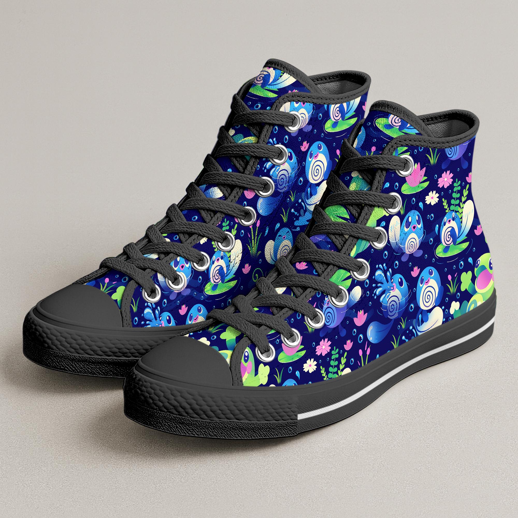 Poliwag Politoed High Top Shoes, Water Garden Kawaii Sneakers, Cute Printed Shoes, Poliwag Shoes Gifts
