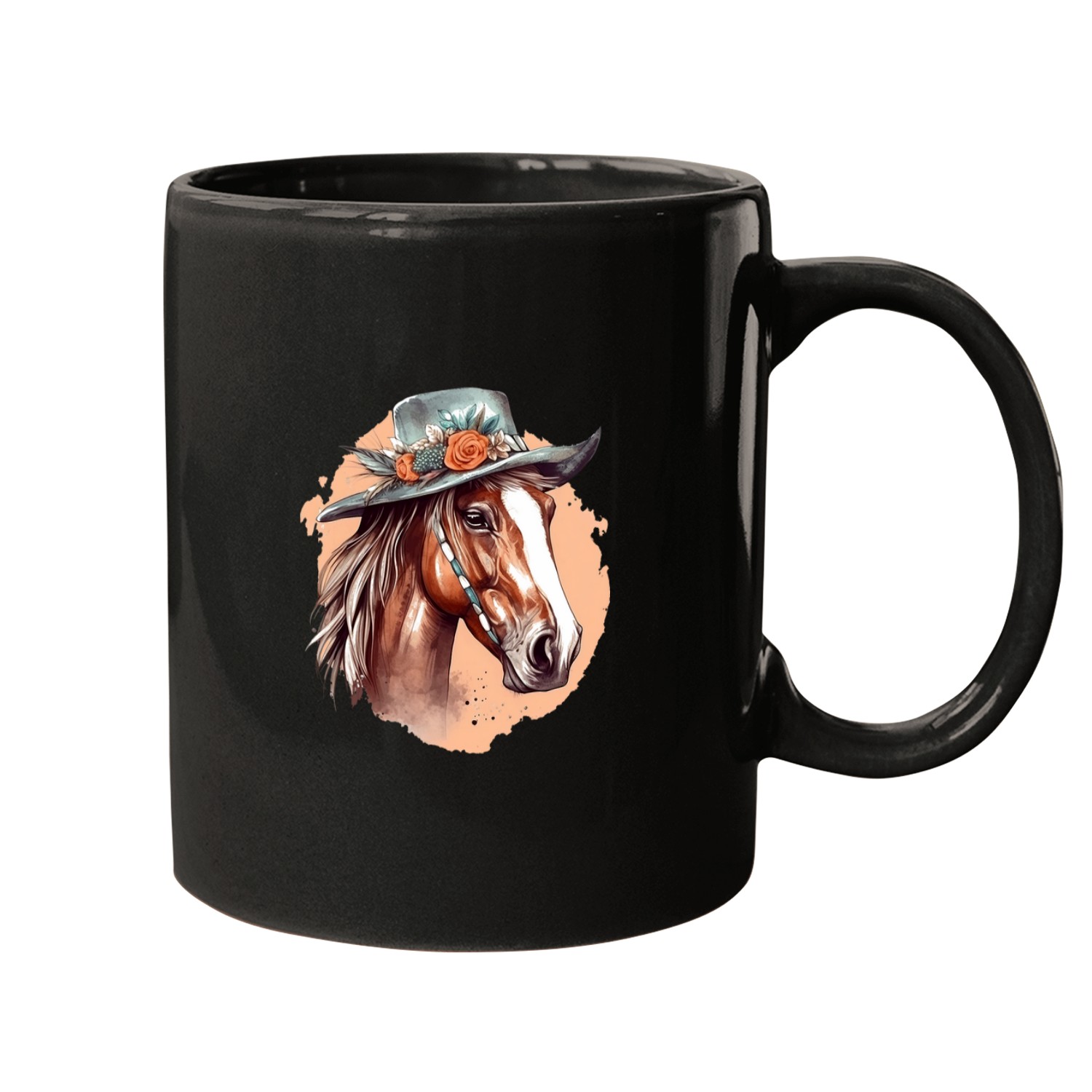 Stylish Equine Portrait with Sophisticated Headwear Mugs
