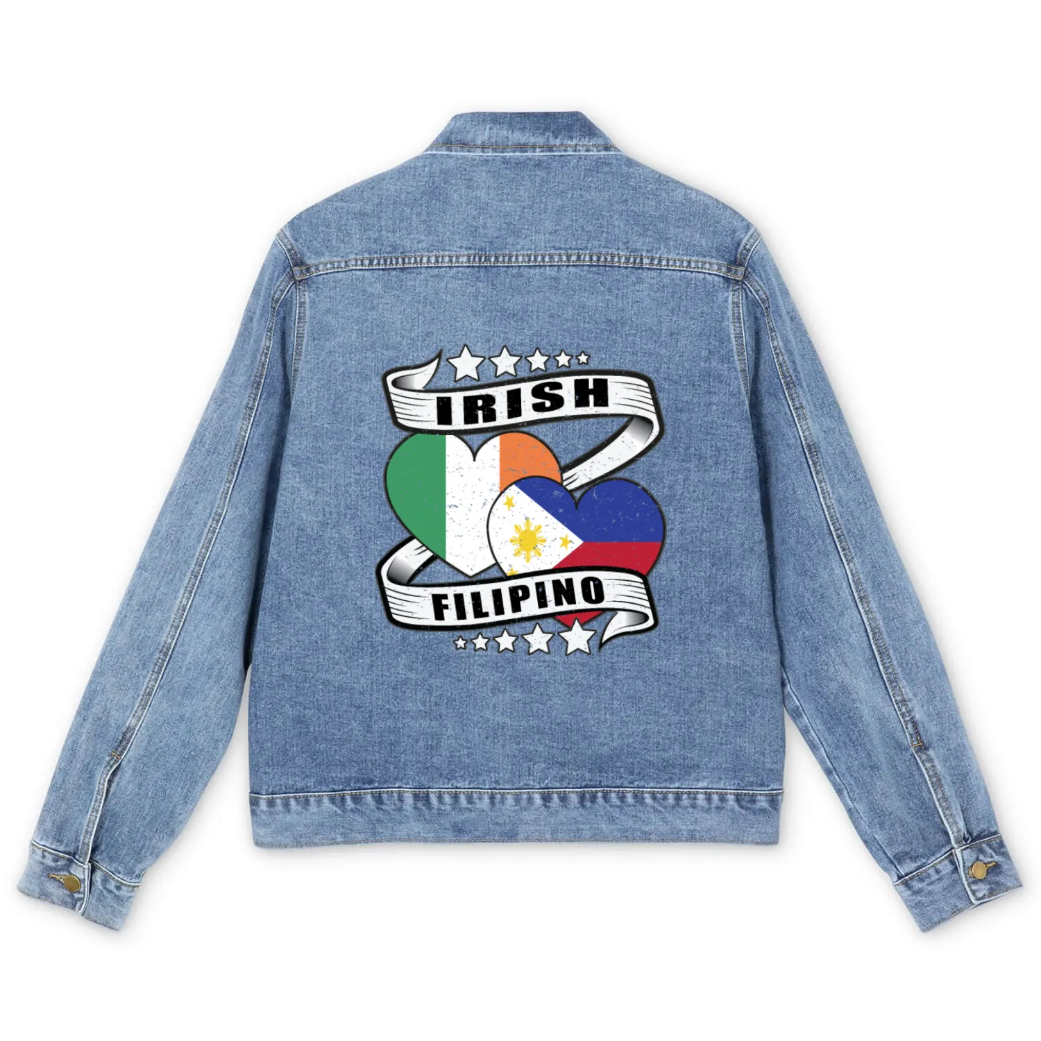 Half Irish Half Filipino Flag Men's Denim Jackets Irish Filipino
