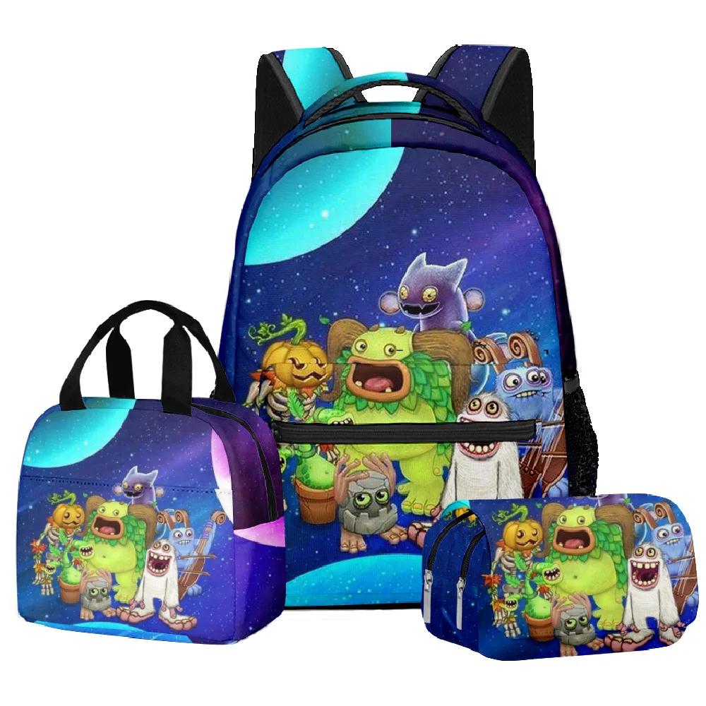 My Singing Monsters 3D Print 3-Piece Backpack Set: Student School Backpack, Lunch Bag, Pencil Case
