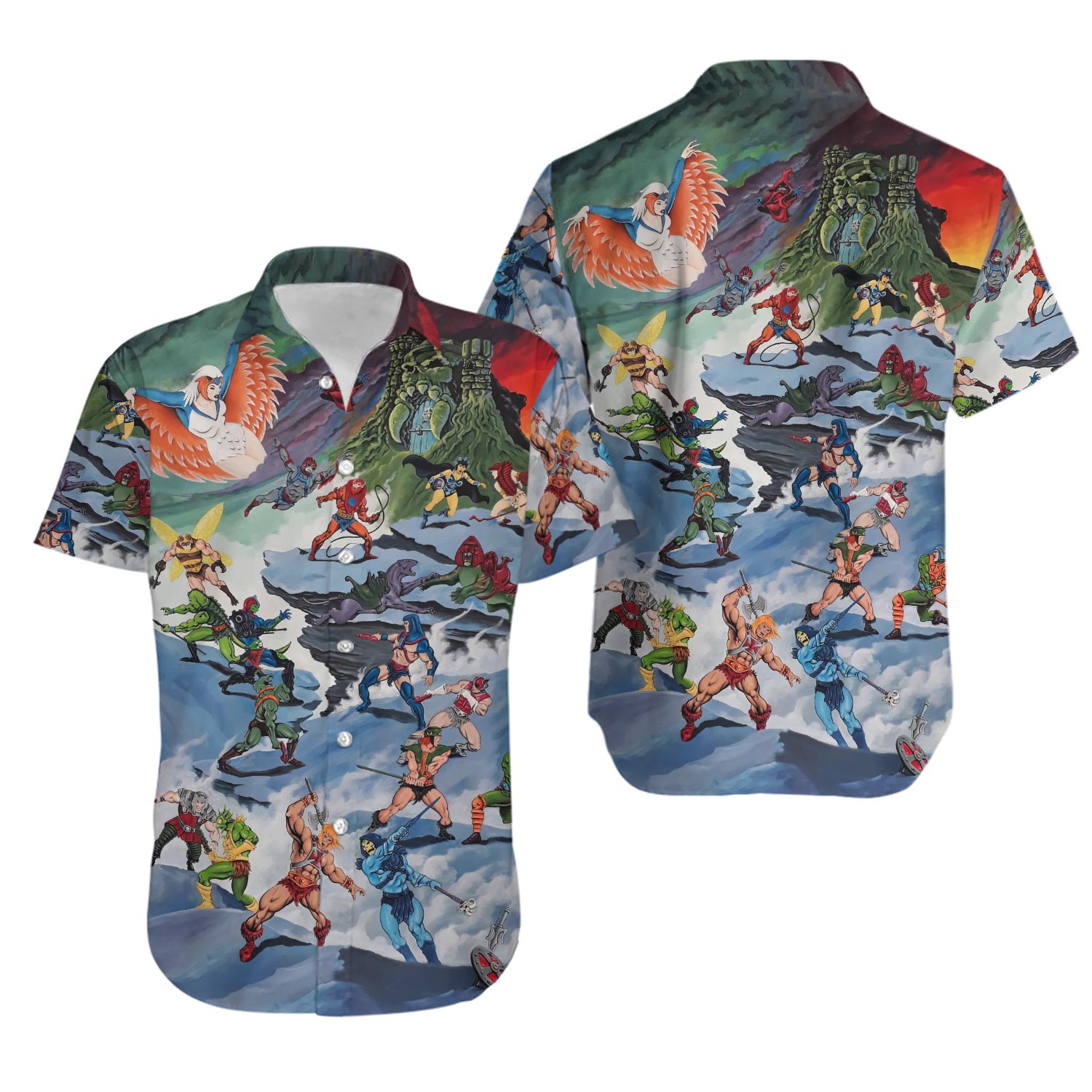 Masters of the Universe Castle Grayskull Battle Hawaiian Shirt Button Down