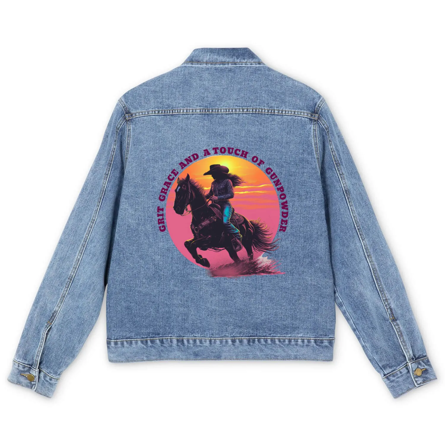 Cowgirl Pride Sunset Scene Men's Denim Jackets