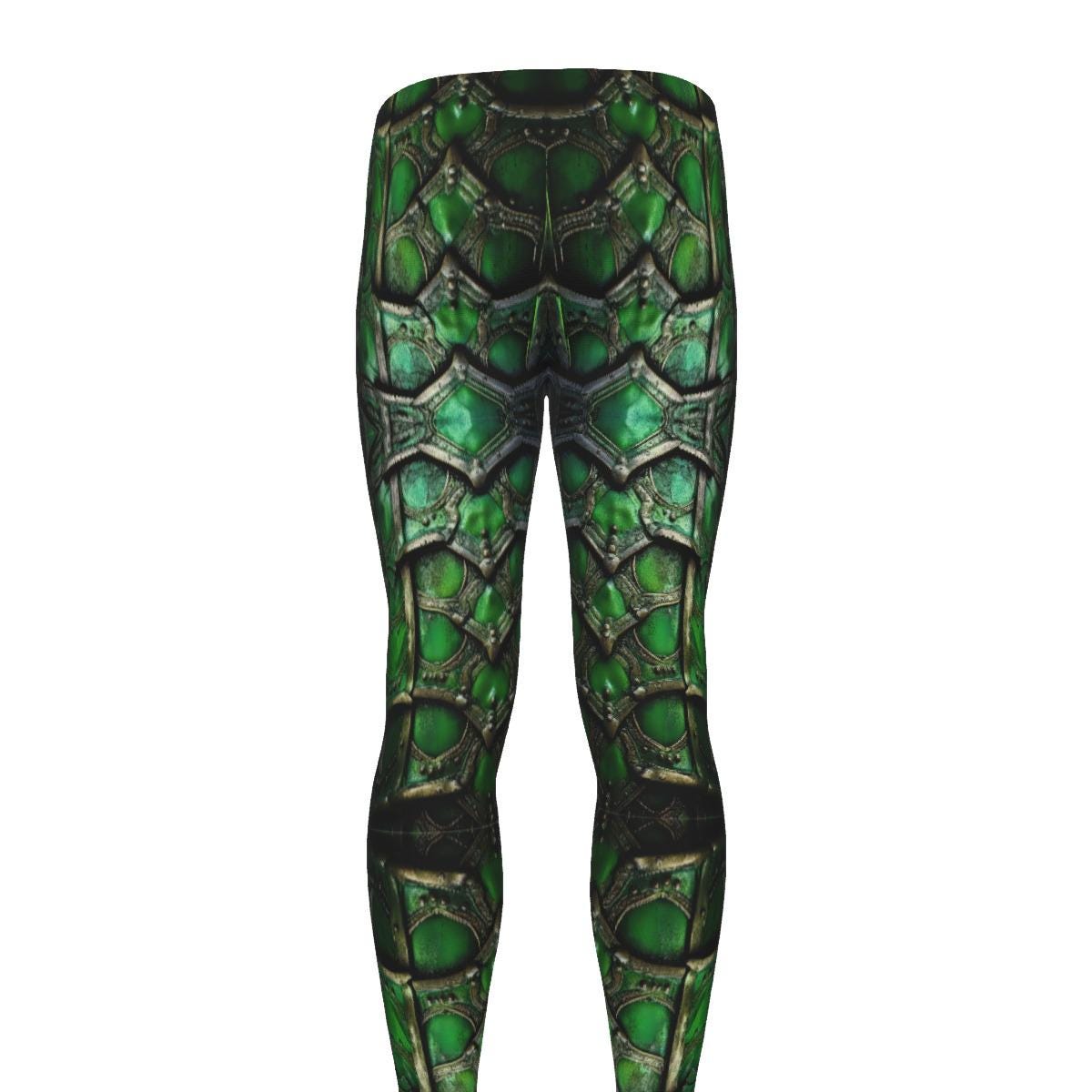 Green Gladiator Mens Leggings, Exoskeleton Armor, Workout Pants, Dystopian Cycling Athletic, Fitness, Running, Kappa Cosplay Wrestling, Gift