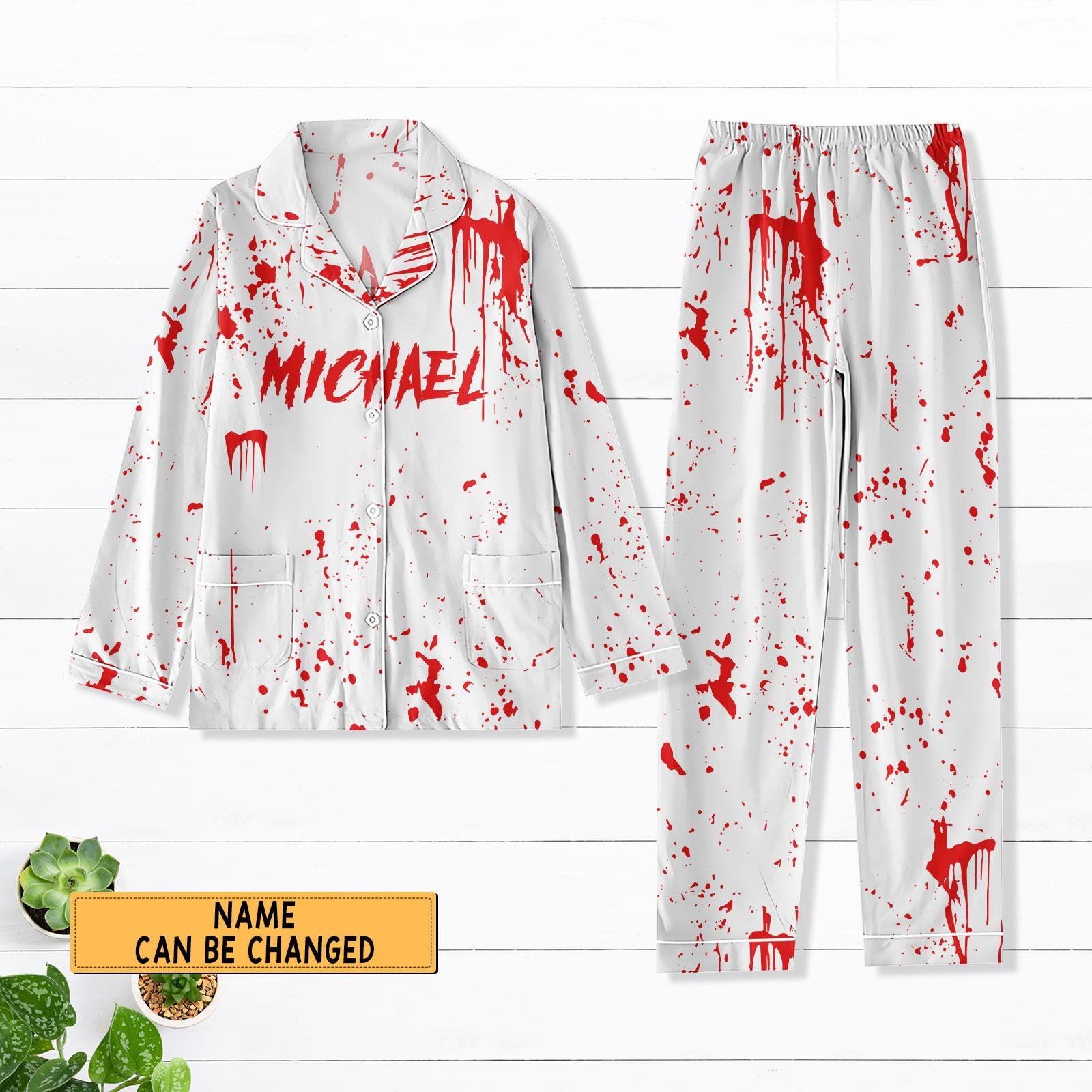 Halloween Horror Pajamas Set, Custom Halloween Horror PJ Set, Halloween Long Sleeve Sleepwear, Michael Myers Costume Pajamas