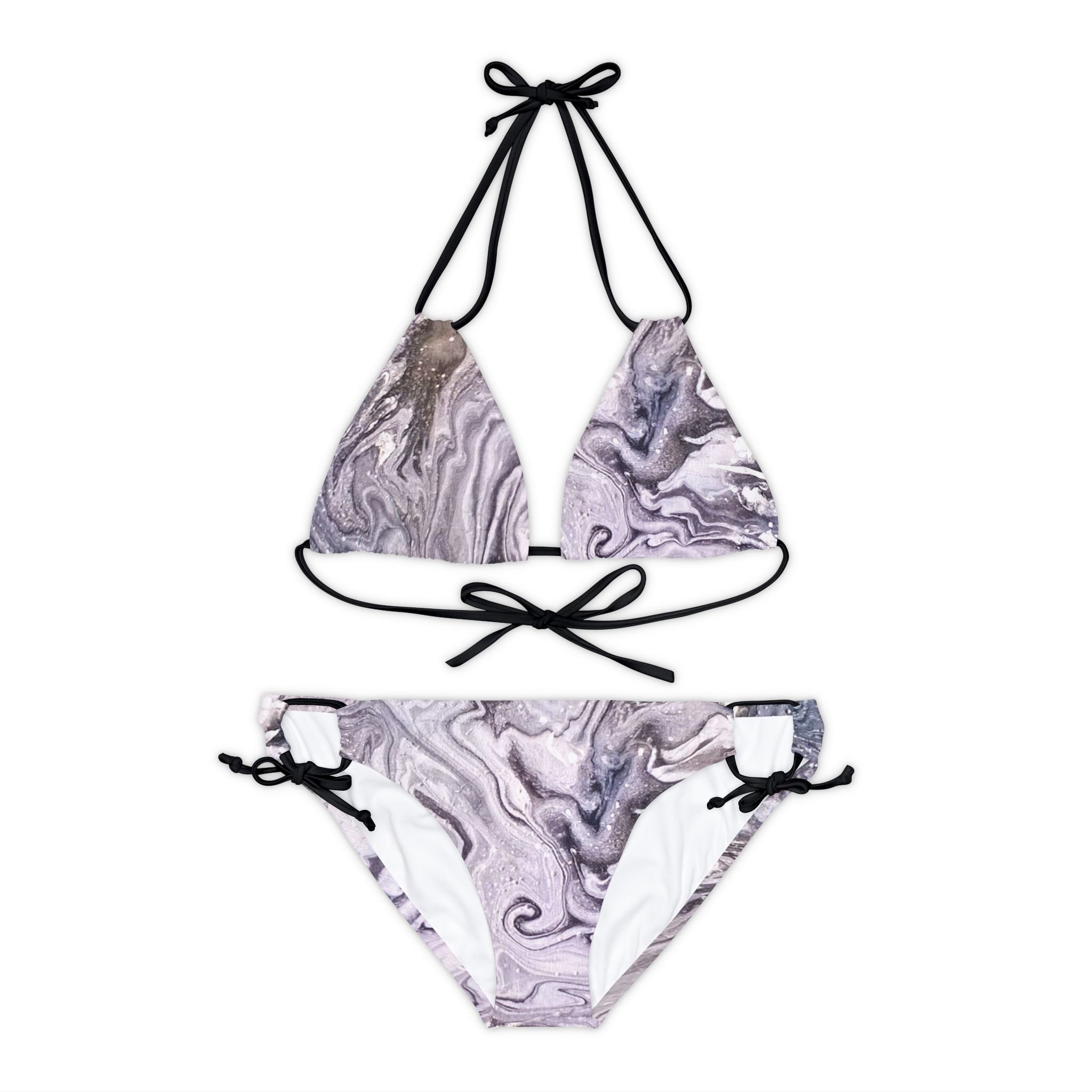 Hydro Dipped Black White Spray Paint Artwork ( Bikini Set Summer Vibes Beach Swim Wear Bikini
