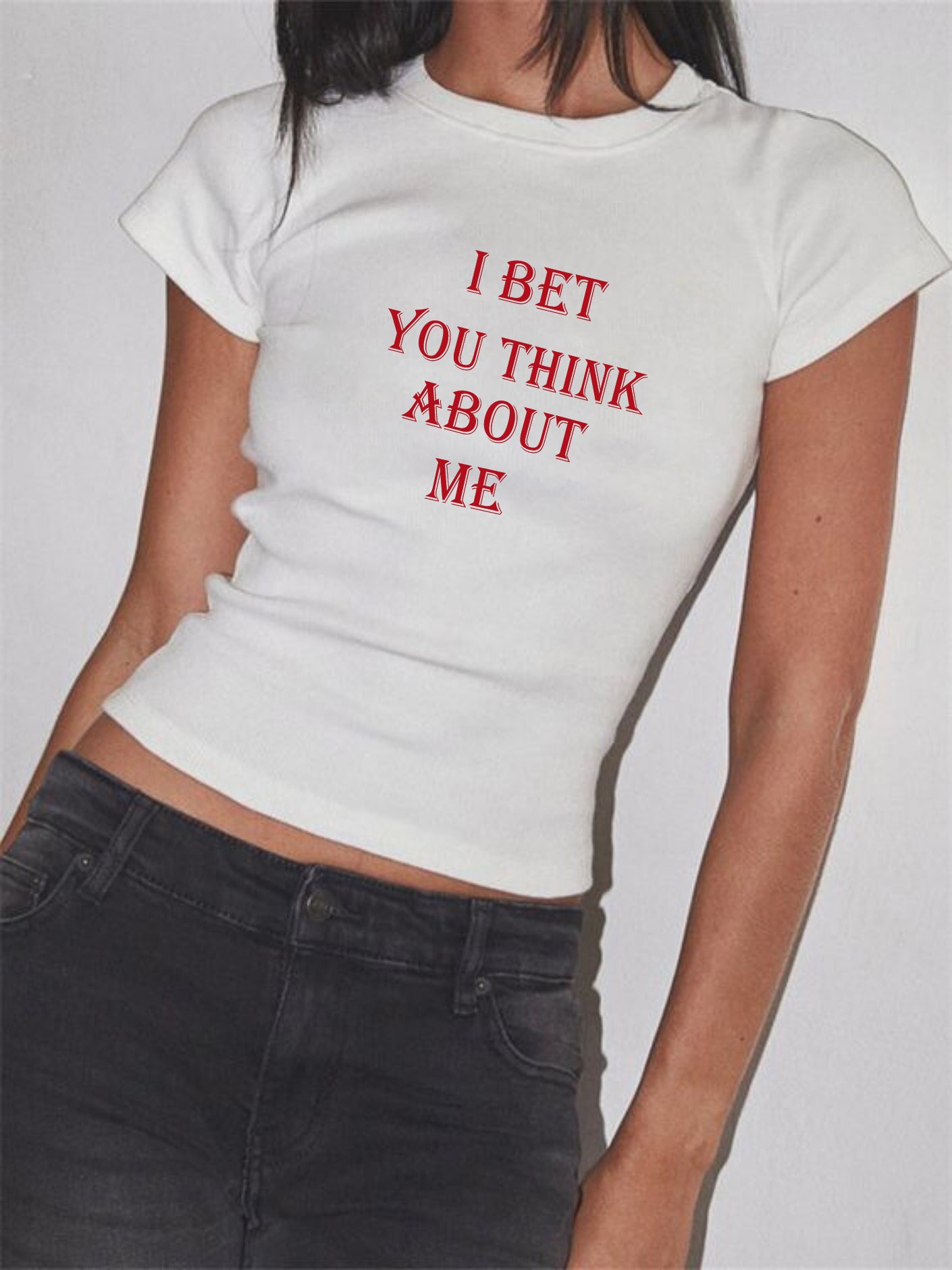 I Bet You Think About Me Baby Tee, Graphic Baby Tee For Women, Coquette Aesthetic Baby Tee