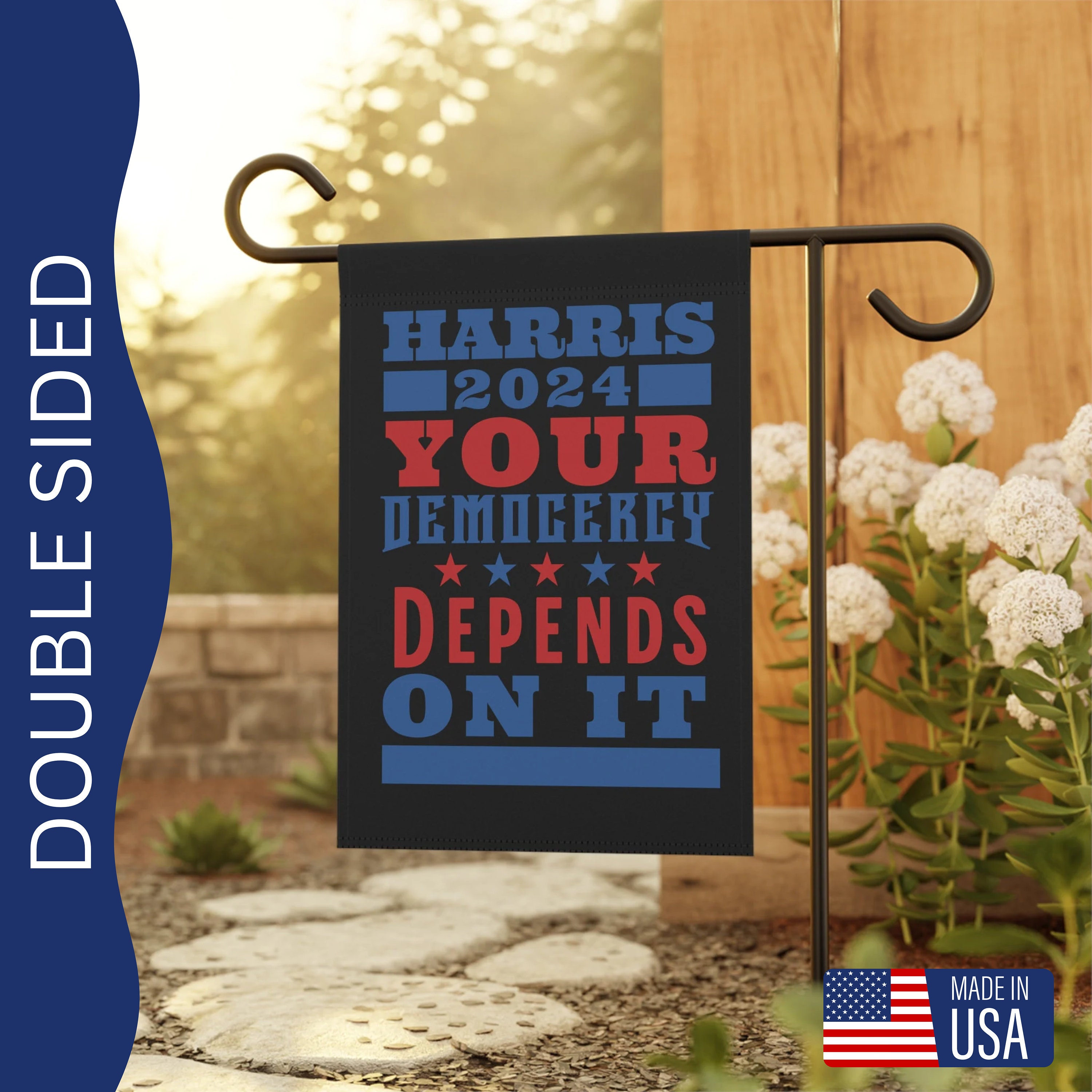 Harris 2024 Your democracy depends on it garden flag, Kamala Harris 2024