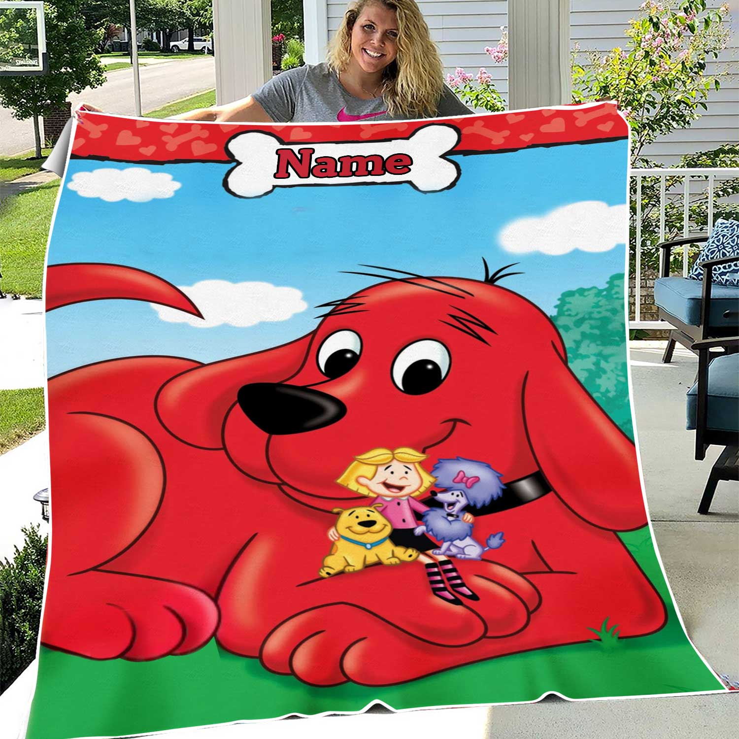 Clifford the Big Red Dog Customized Blanket, Personalized Flannel Couch Nap Birthday Gift