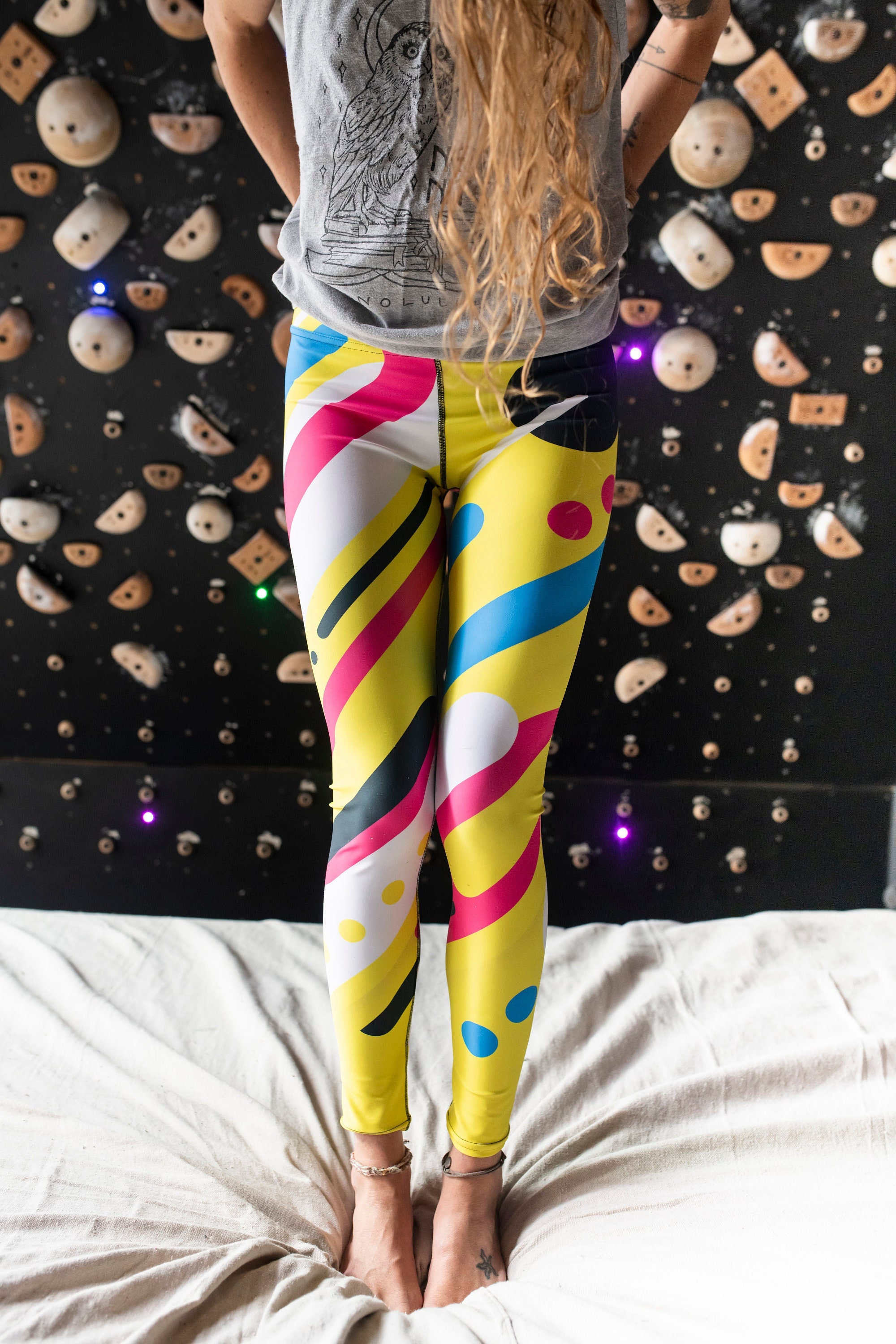 Banana sundae geometric unisex retro tights for climbing yoga fitness running cycling