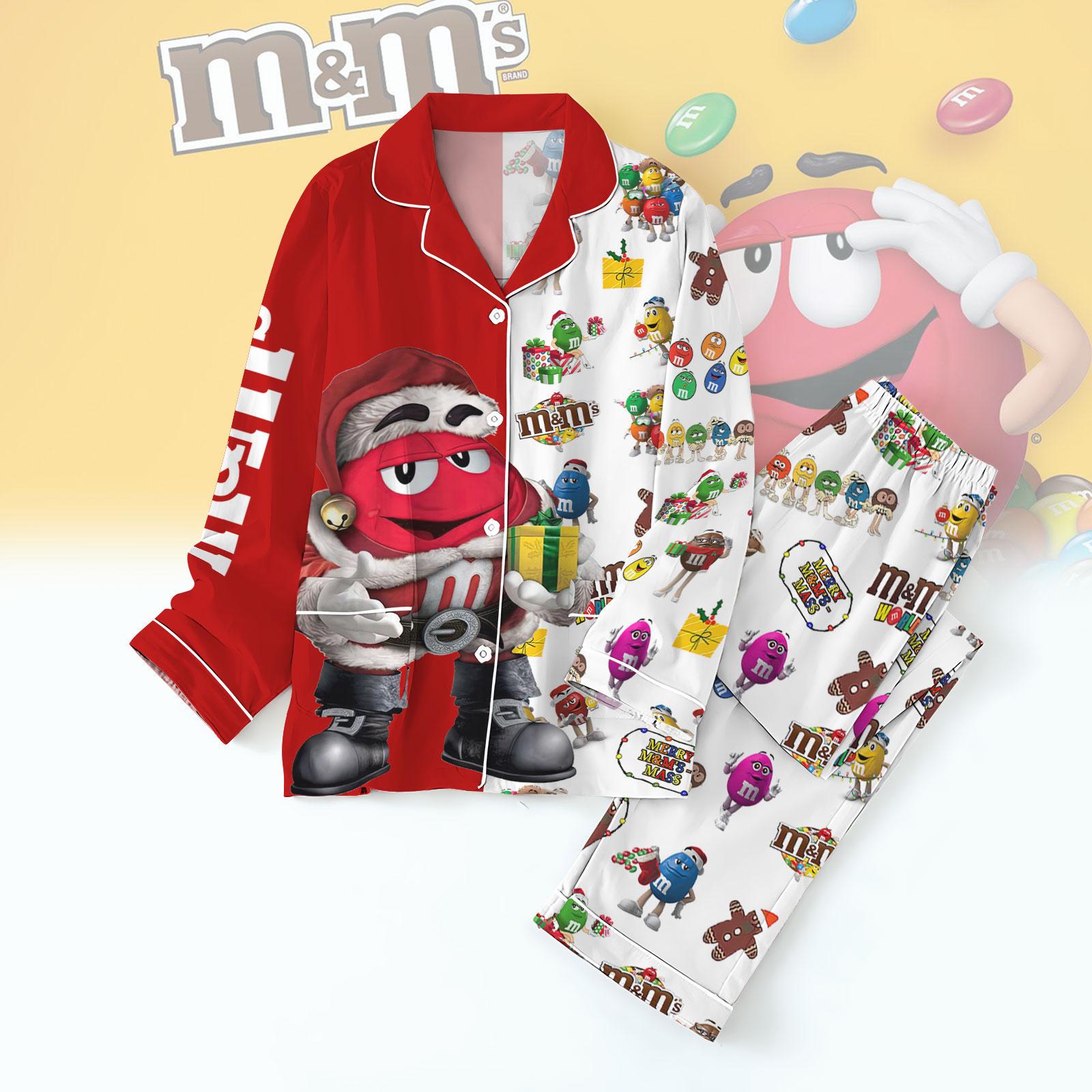 Christmas M And M Pajama Set, Candy Group Shirt Pants Set, Candy Santa Hat Matching Pajamas, MM Xmas Couple Pj Set Pants