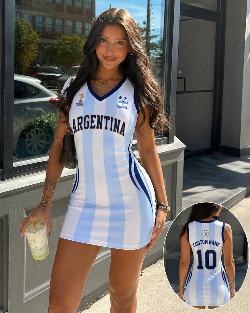 Argentina Soccer Jersey Dress, Personalized Football Fan Dress, Soccer Women Dress, Argentina Game Day Outfit for Women