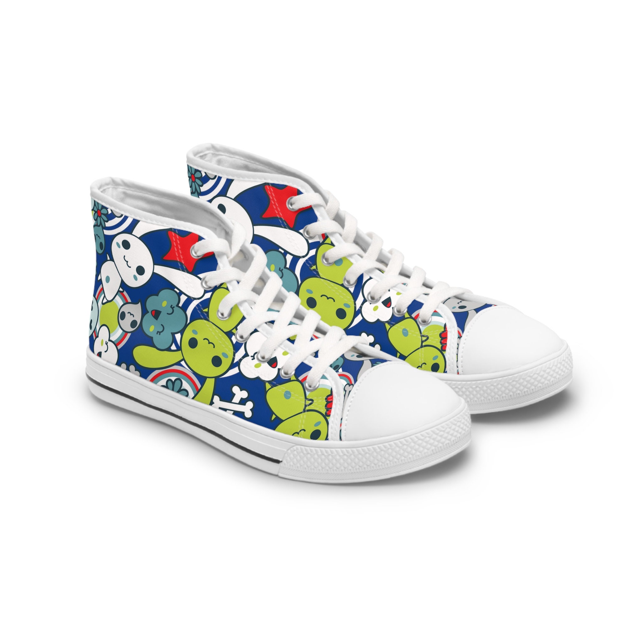 Blue-Kawaii High Top Sneakers for Women, Men, Cute Anime Style Shoes