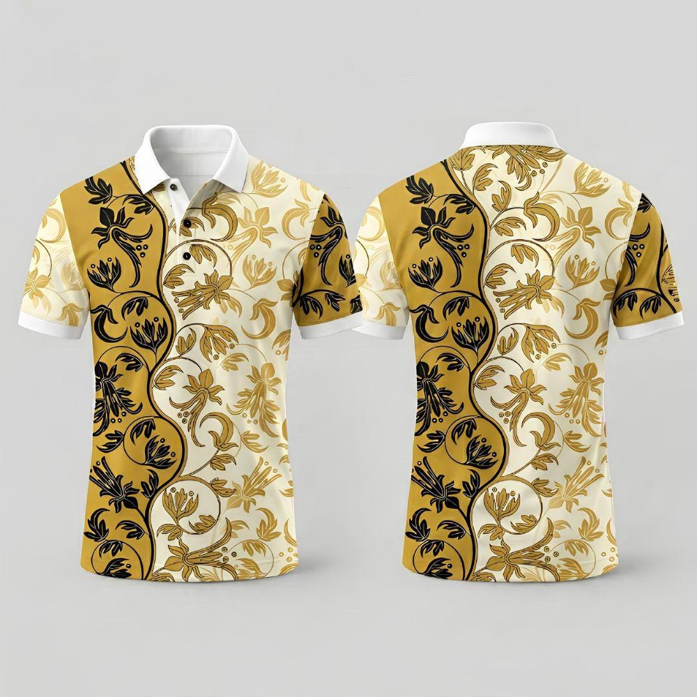 Women's Floral Polo Shirt, Tropical Polo Tee, Hawaiian Golf Shirt, Vintage Casual Polo