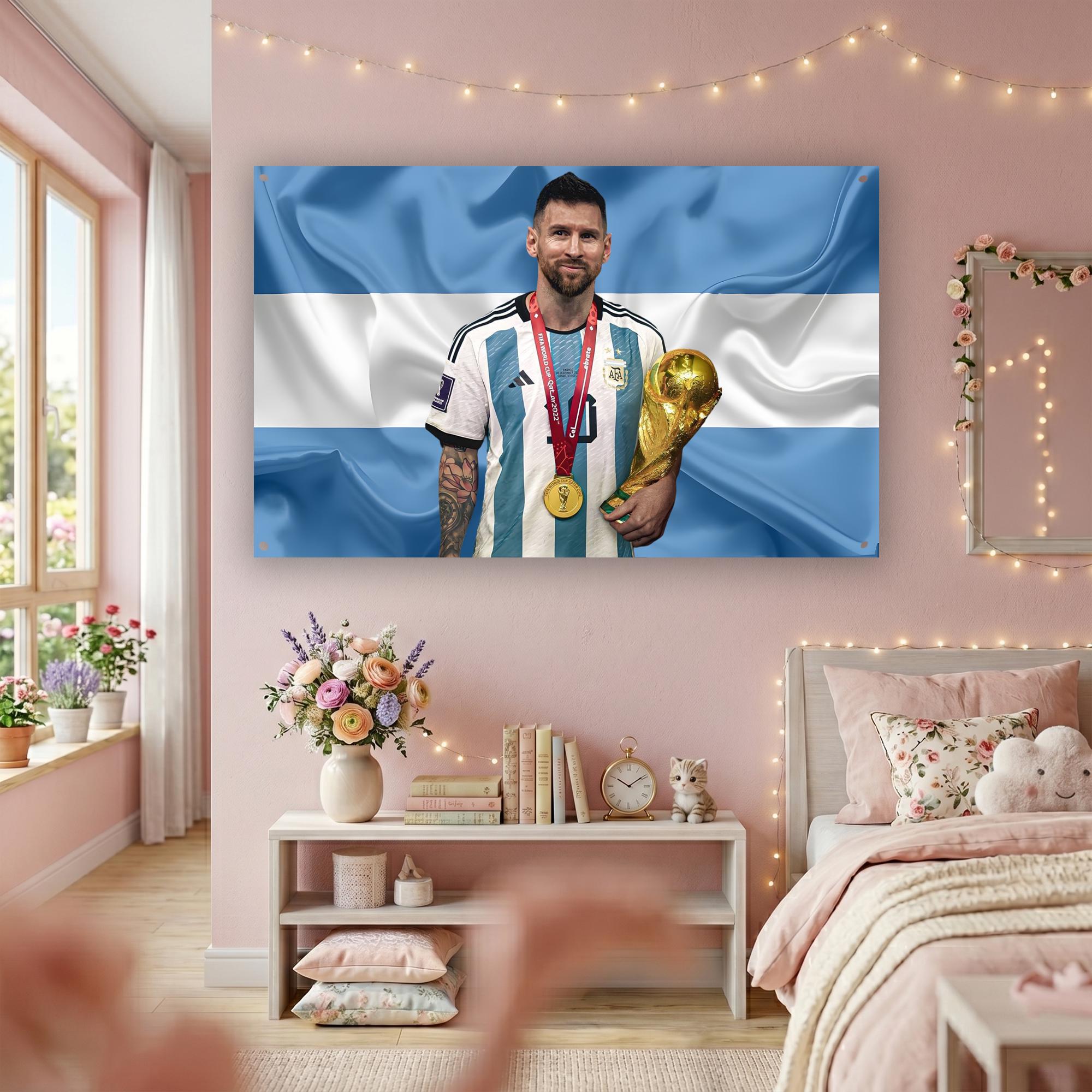 Mesi Argentina Flag | World Cup 2026 Tapestry | Soccer Legend Poster Flag | Football Decor Dorm Frat Room