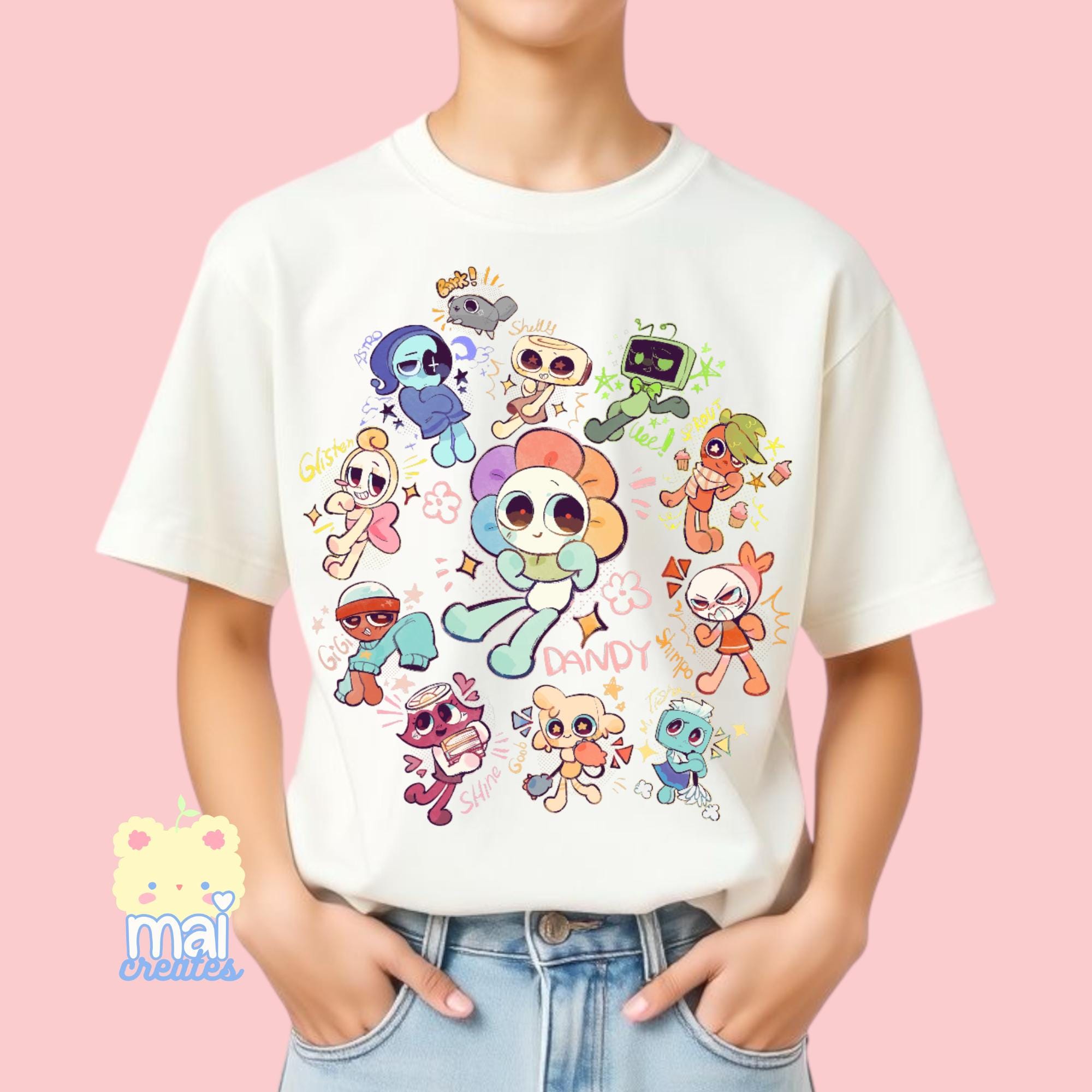 Roblox | Dandys World Characters T-Shirt | Gamer Boys Girls Birthday Gift Present | Dandy