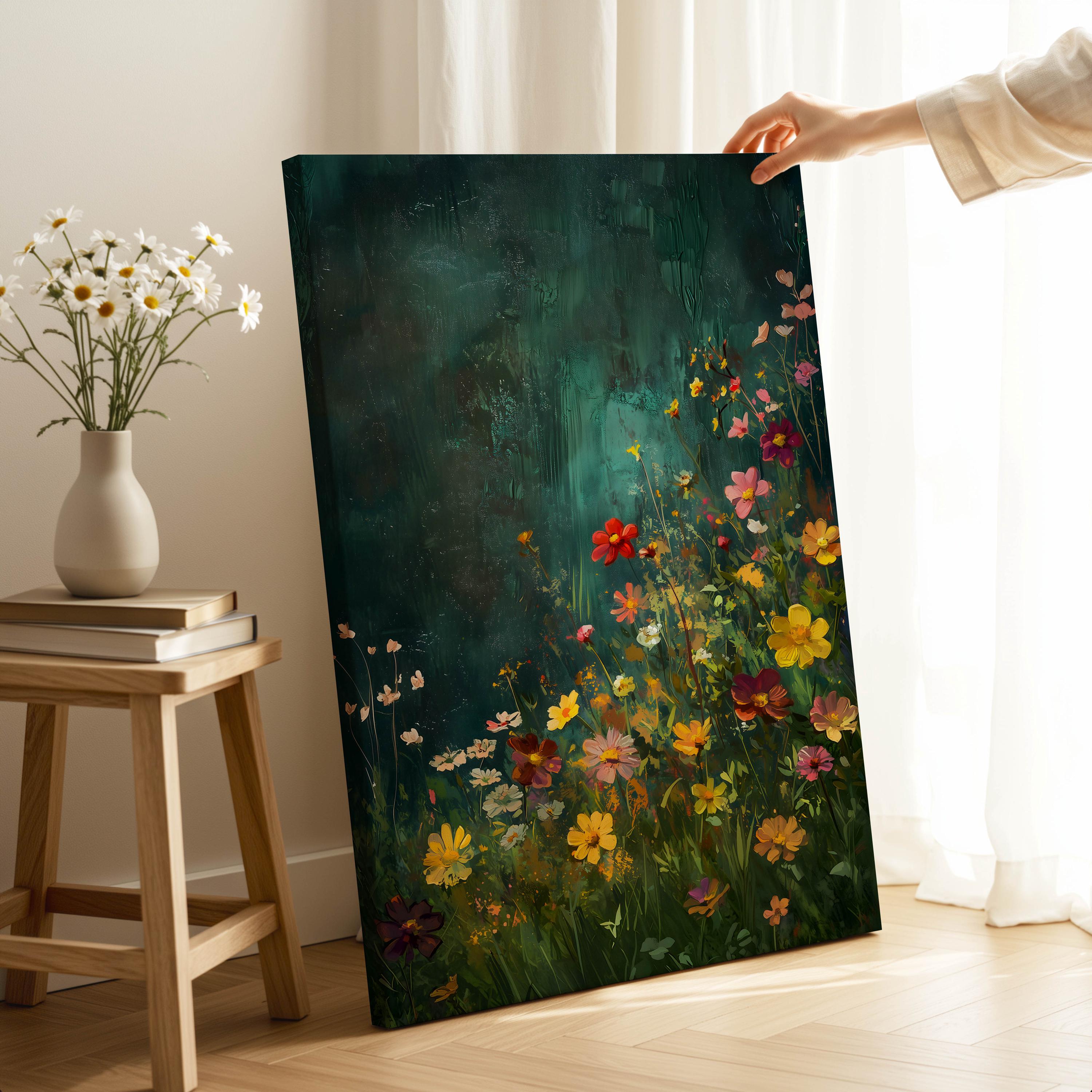 Wildflowers Canvas Wall Art, Botanical Floral Print, Framed Living Room Decor