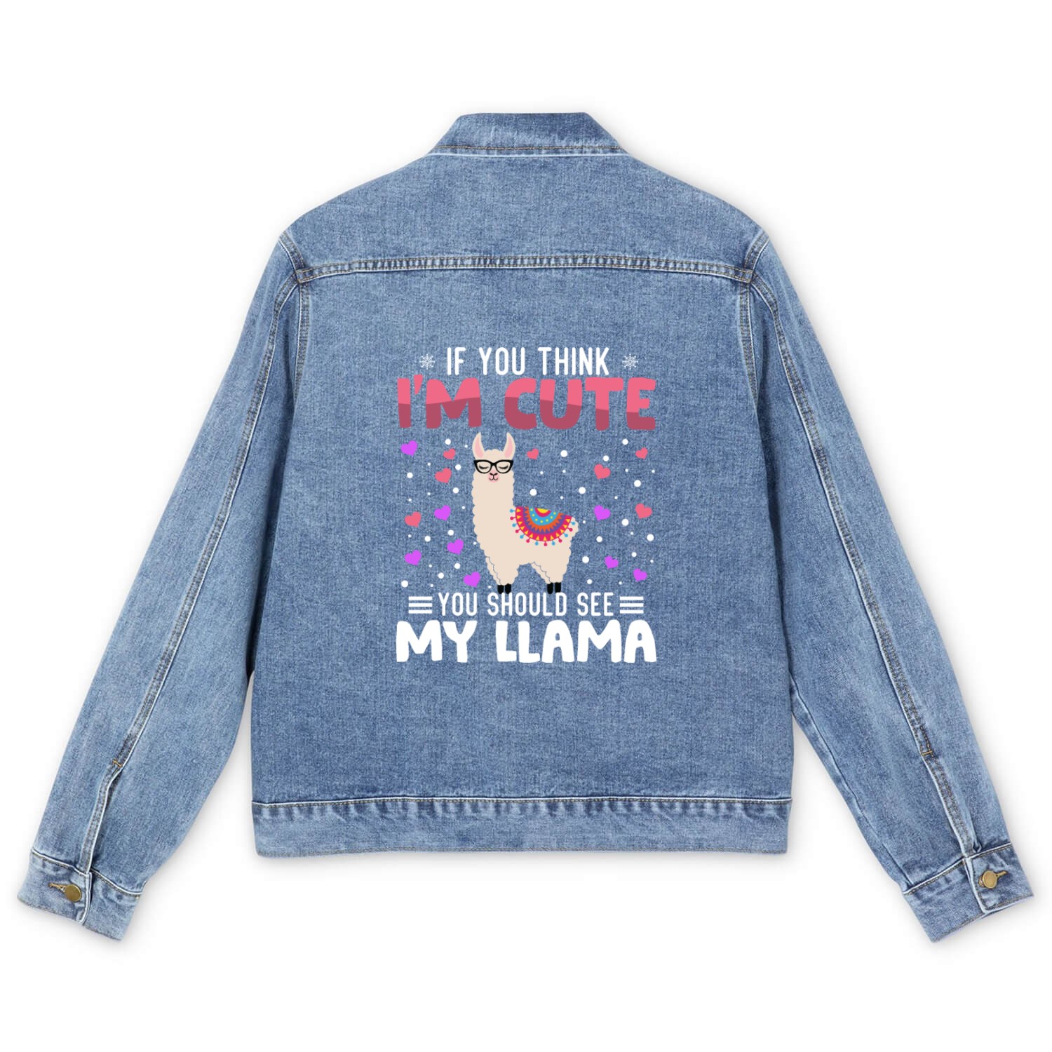 Llama Heart Valentine's Day Animal For Womens Kids Men's Denim Jackets