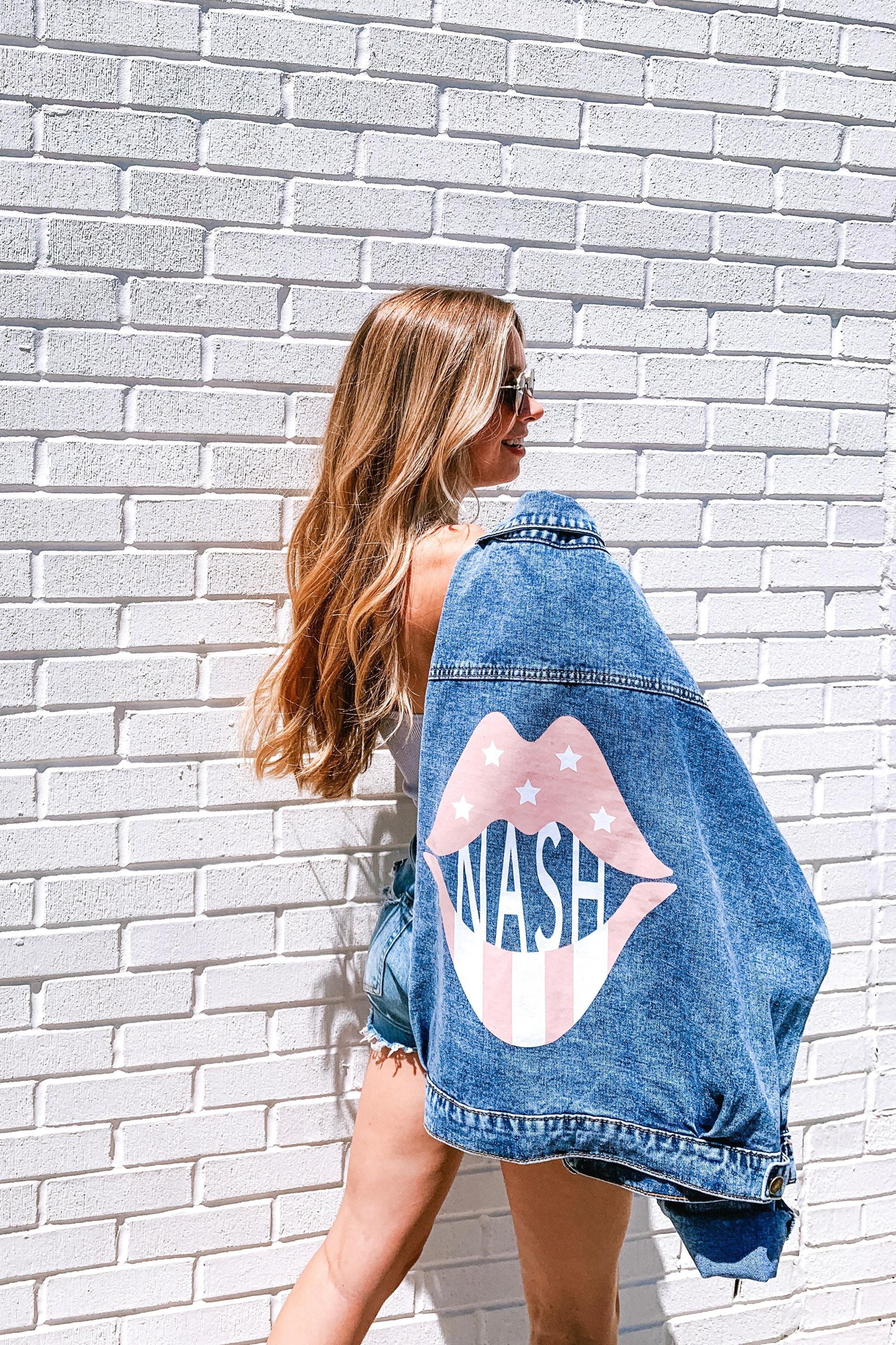Nashville Rose Pink Lips Print Denim Jacket