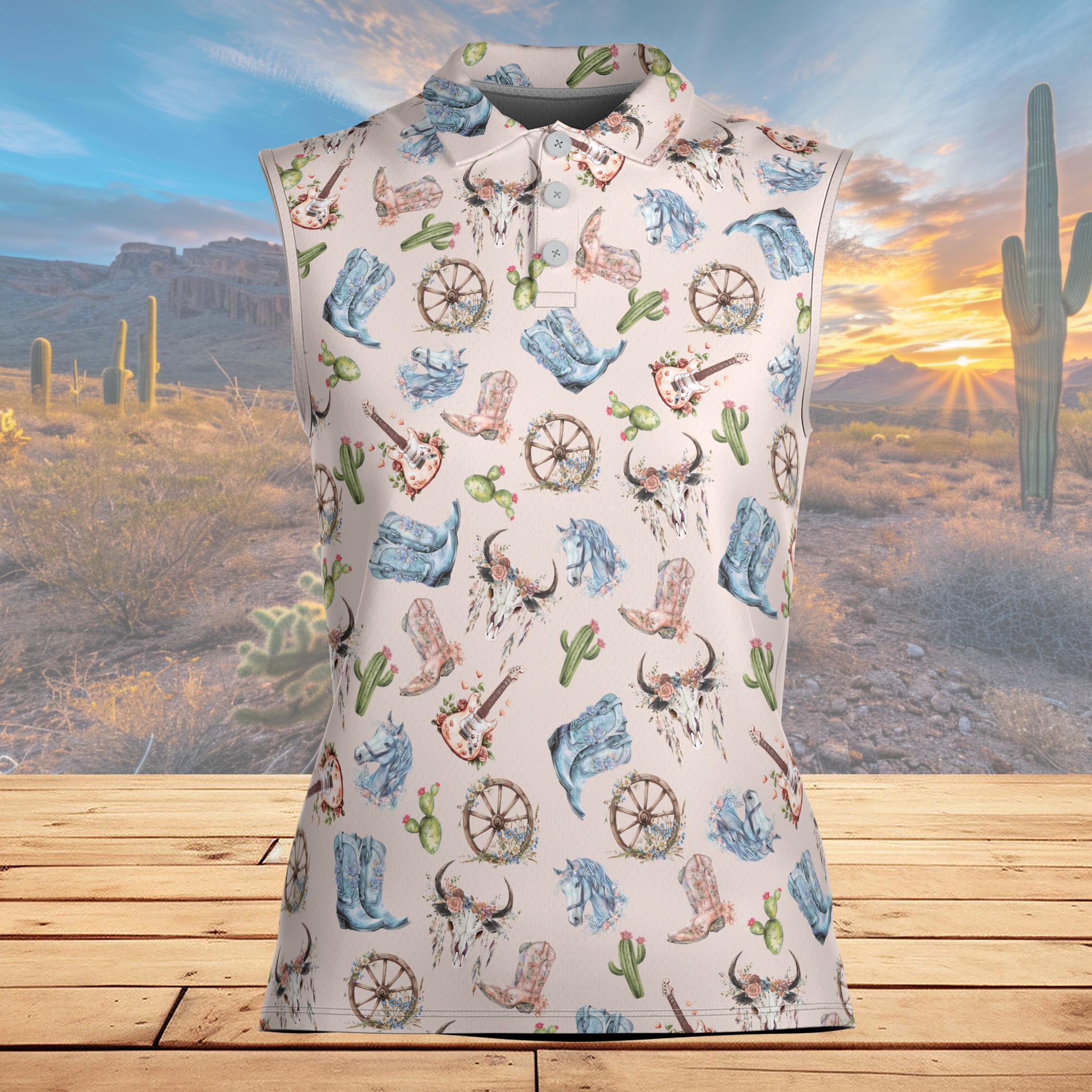 Howdy Cowgirl Golf Polo Shirt, Desert Cactus Country Golf Team Polo, Western Lover Golf