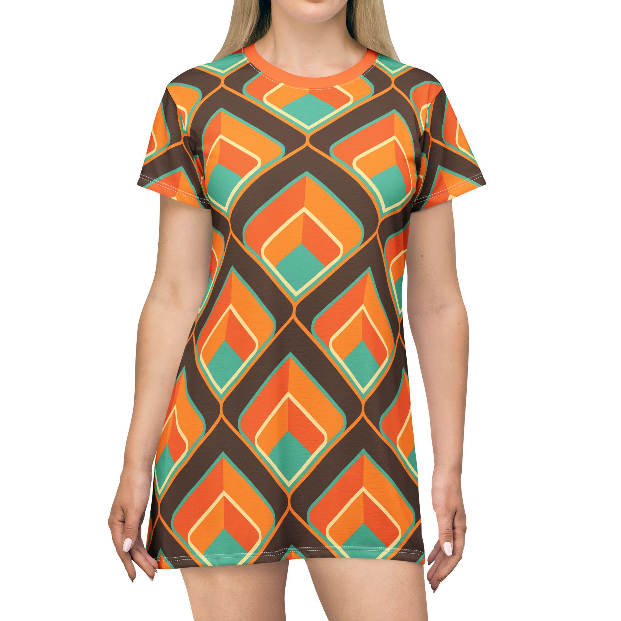 Retro Geometric T-Shirt Dress, Boho Dress