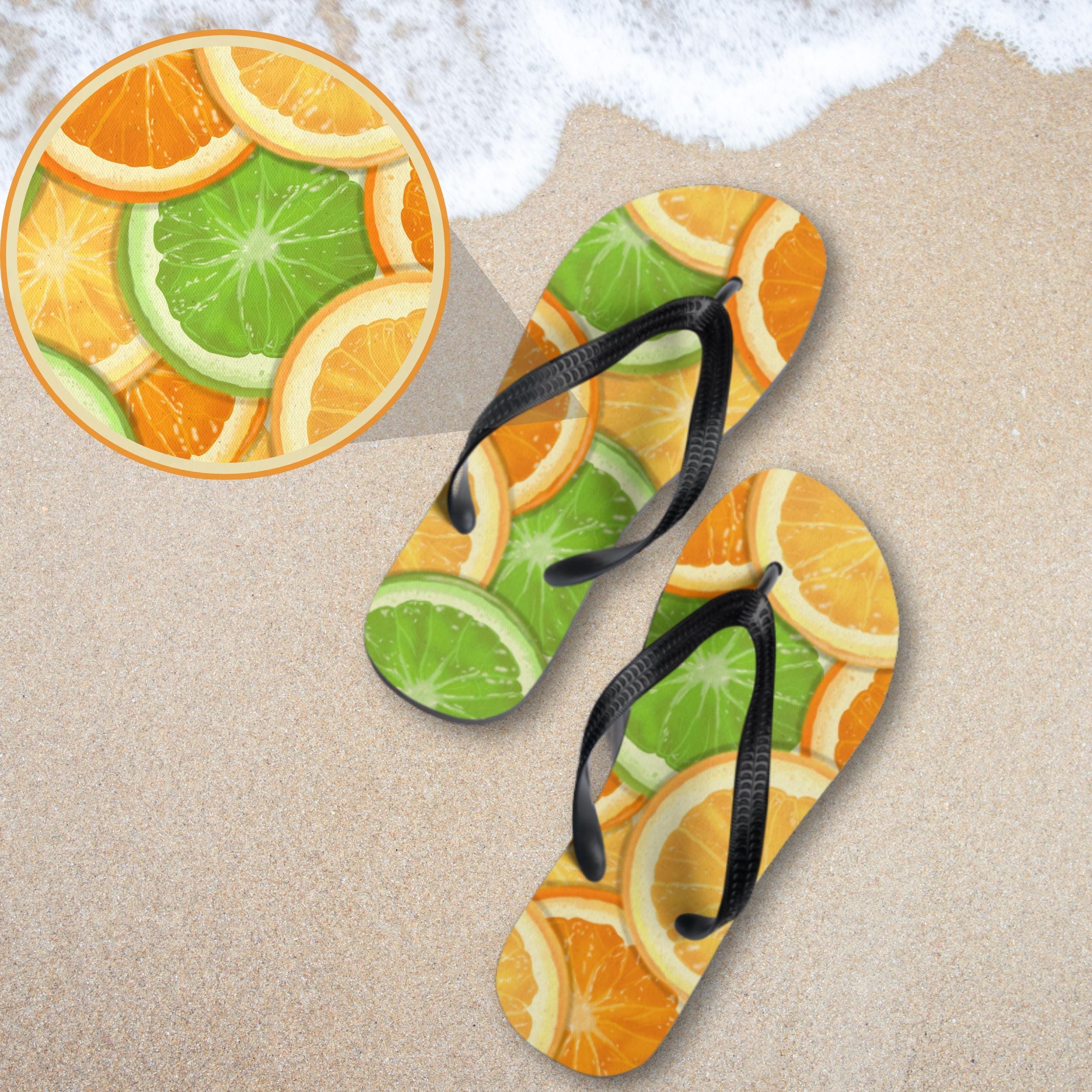 Citrus Print Flip Flops - Orange Lime Lemon Summer Sandals