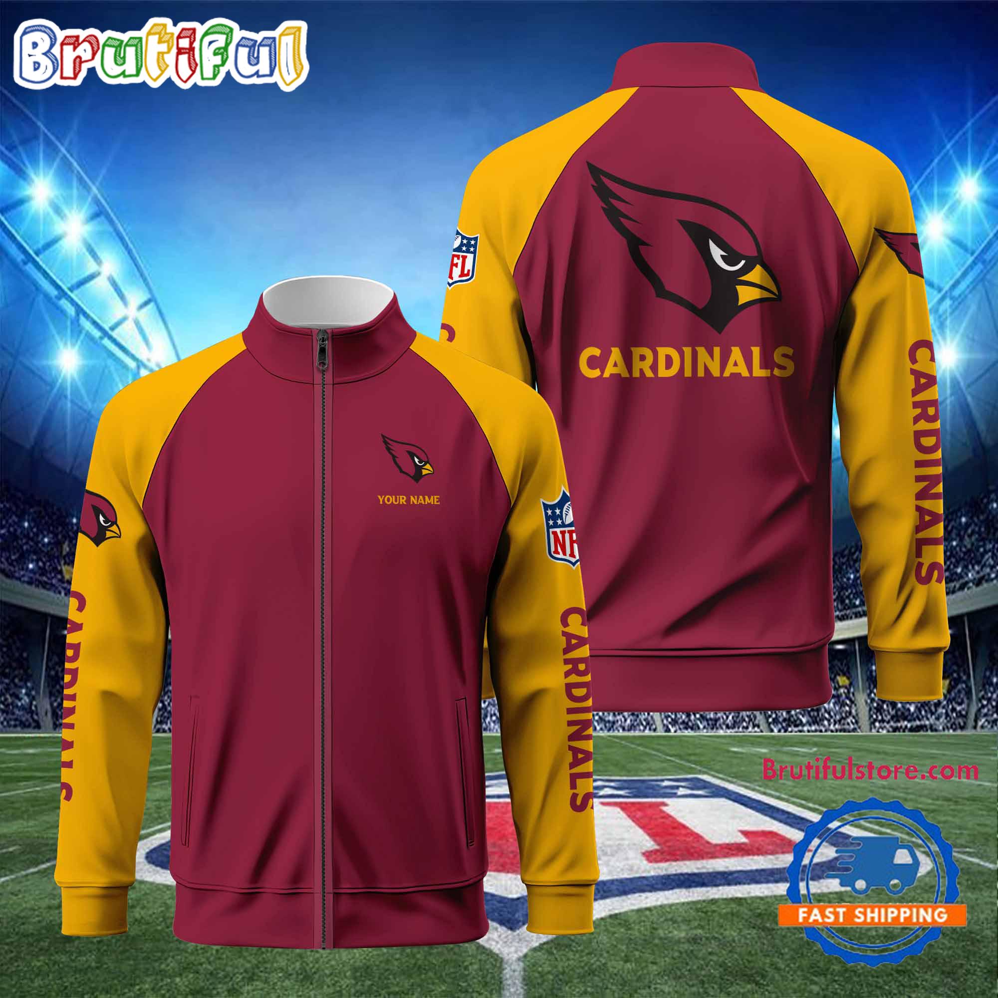 Arizonna Cardinals Football Team Custom Name Standing Neck Zipper Jacket