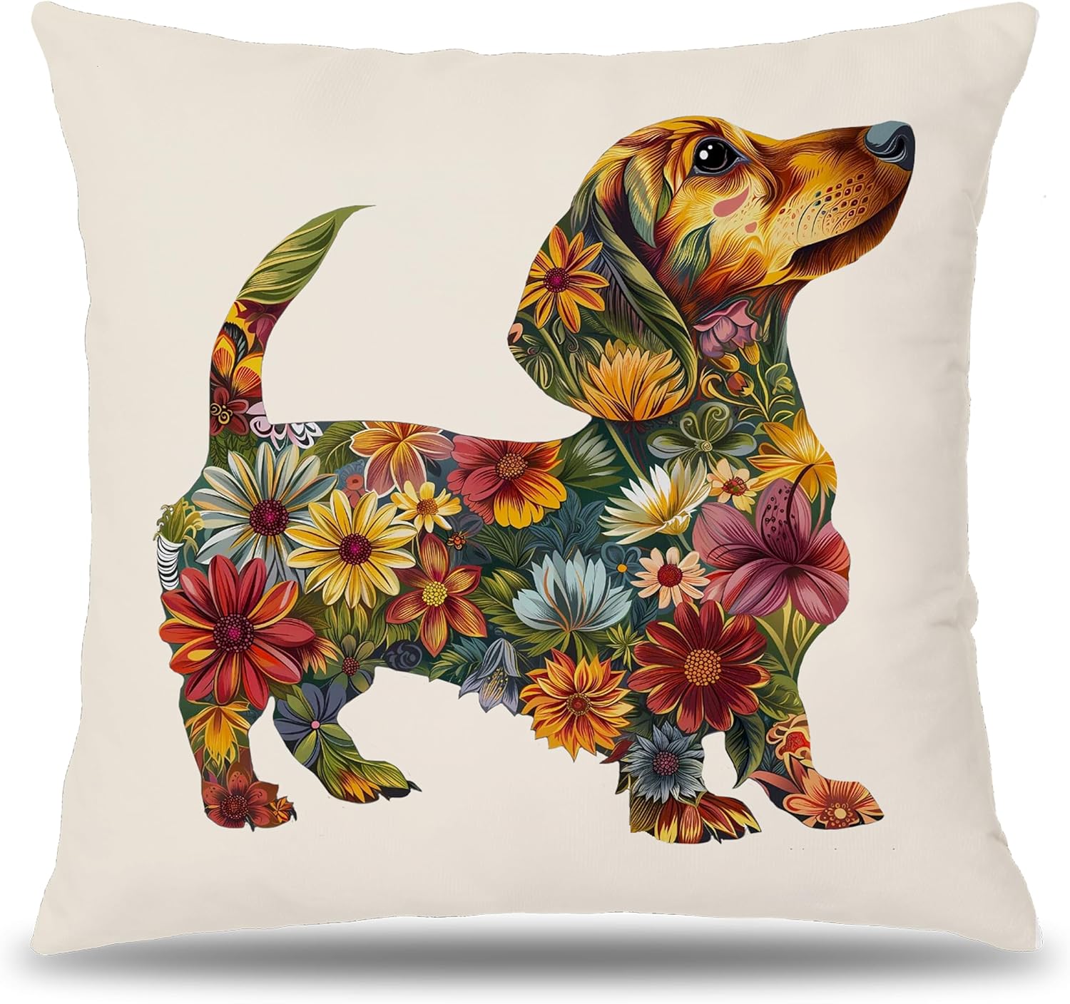Flower Dachshund Pillow Covers 18x18, Dachshund Gifts for Women Dachshund Lovers