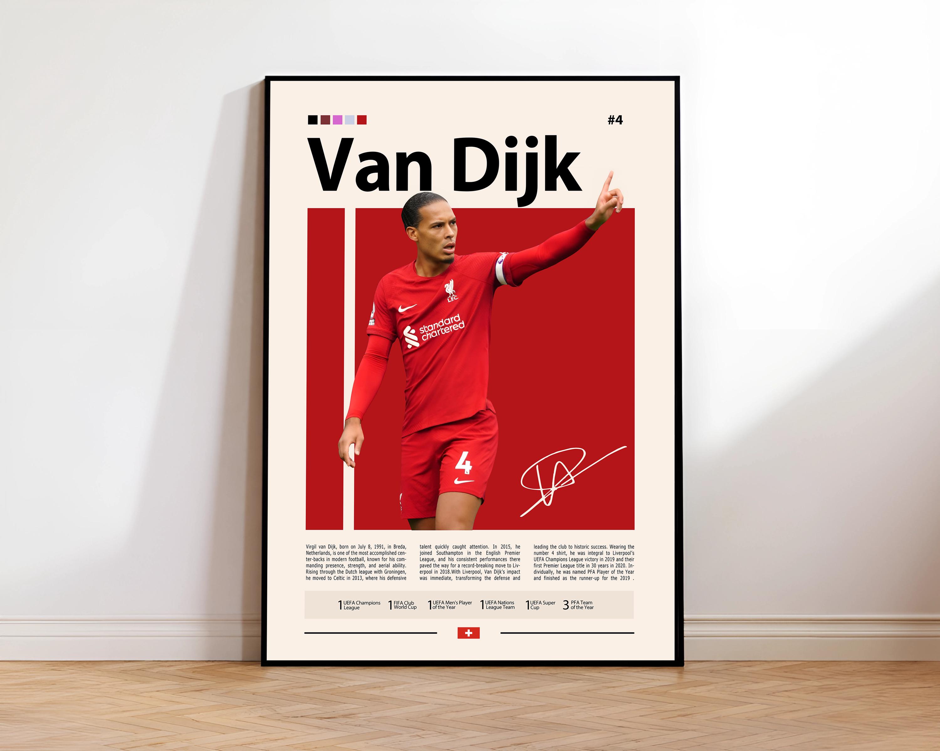 Virgil van Dijk Poster, Liverpool Soccer Print, Football Wall Art, Sports Bedroom Poster